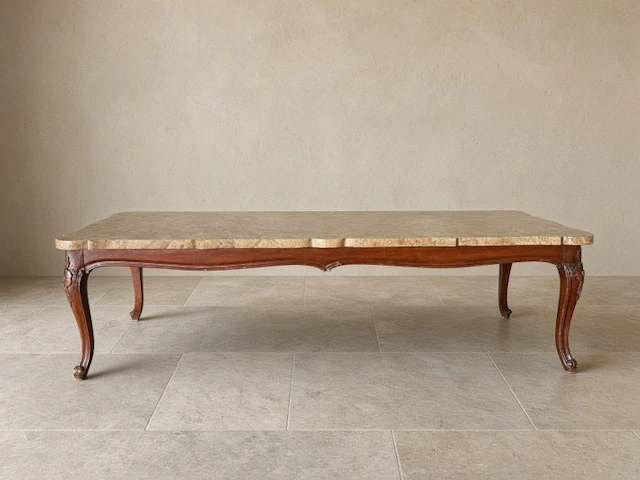 Table - Louis XV Style Scalloped Marble-Top Coffee Table - Wood, Marble