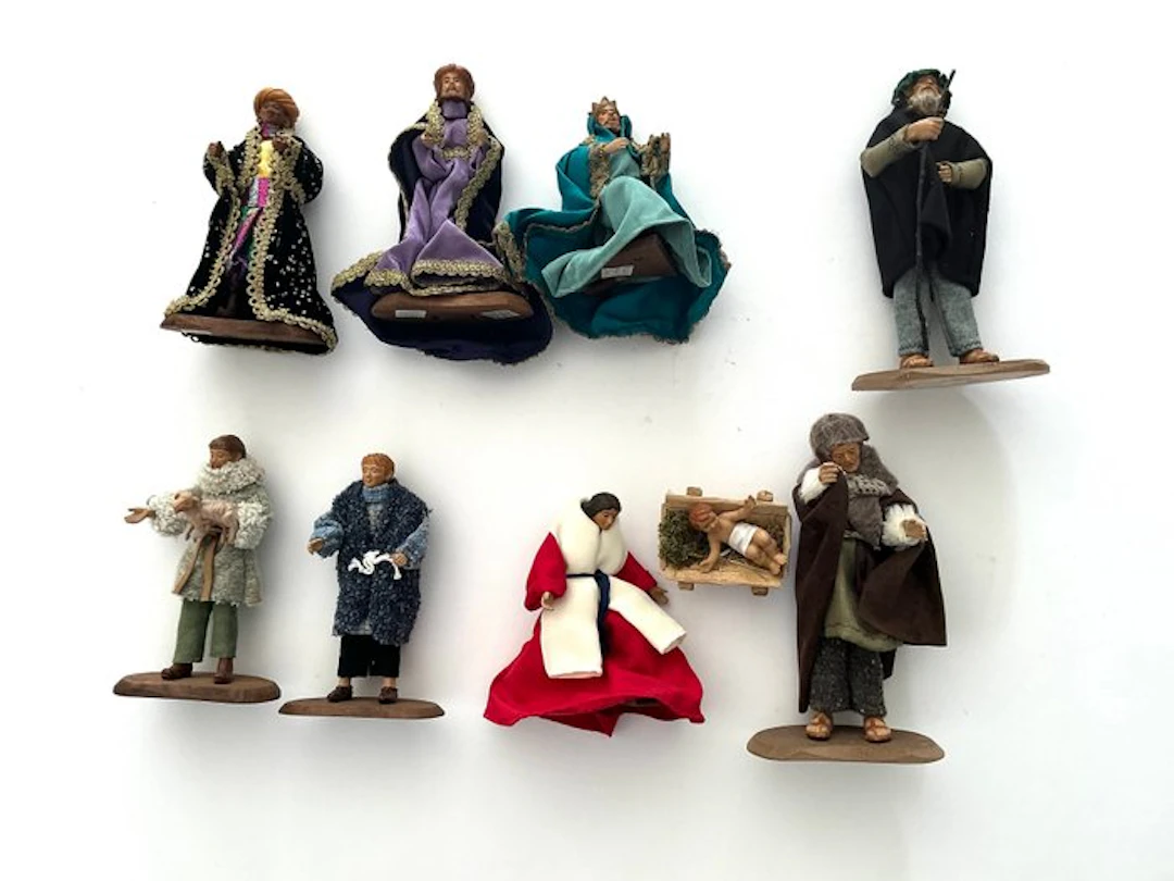 Christmas decoration (9) - Textile, Wood, Plastic - Nativity scene fabric set