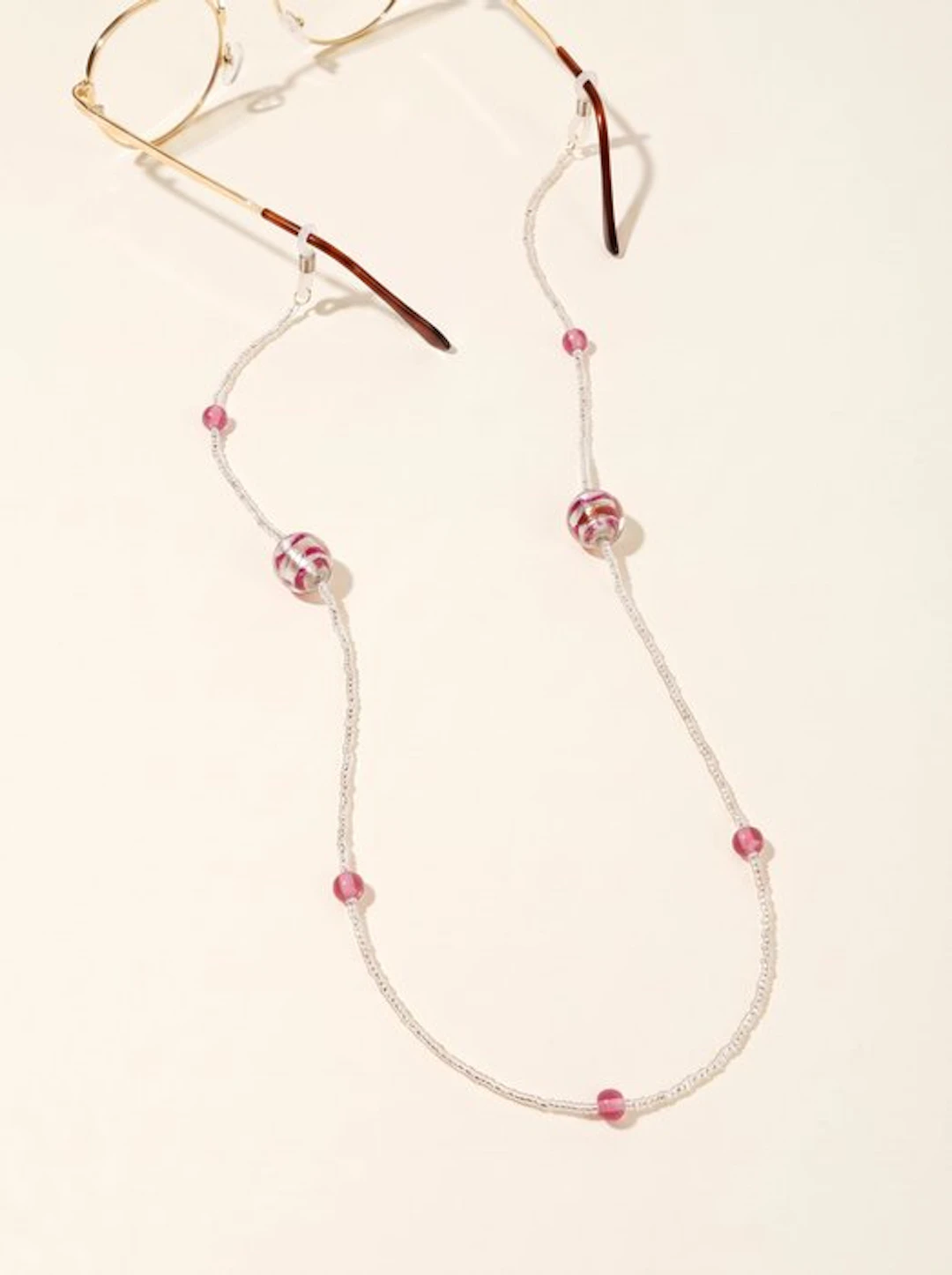 Murano glass, submerged silver - Necklace - for glasses, "Rosé"