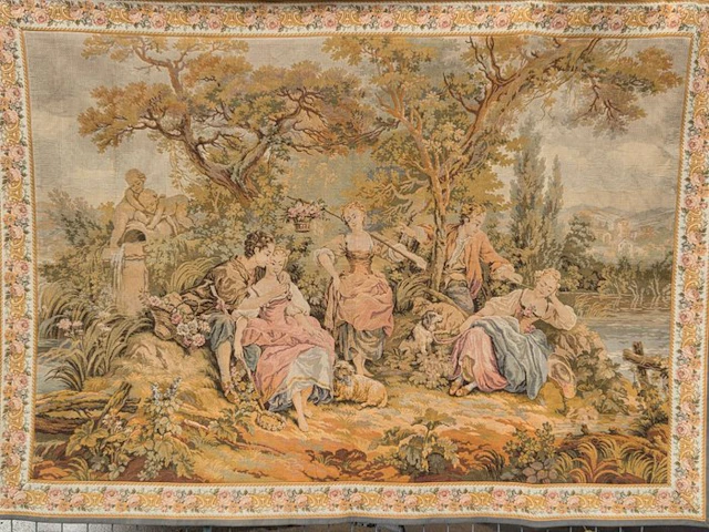 Large Vintage French Jacquard Wall Tapestry - "Les Amours...