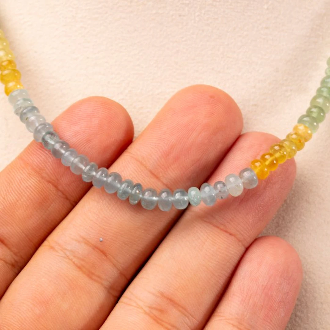 Beryl Necklace: Aquamarine and Heliodor in Shades of Blue...