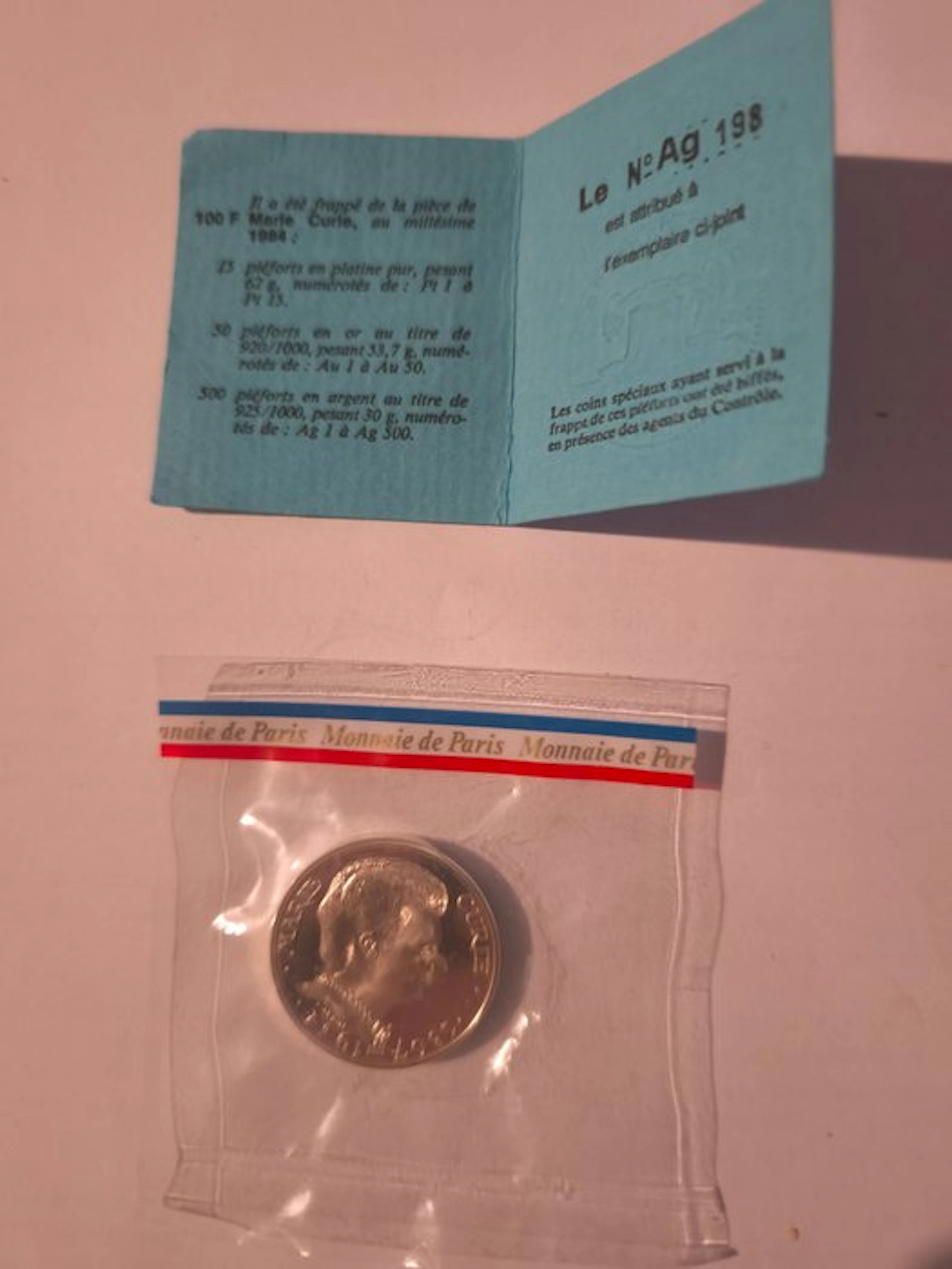 France. 100 Francs 1984 Marie Curie. Piefort en argent (No reserve price)