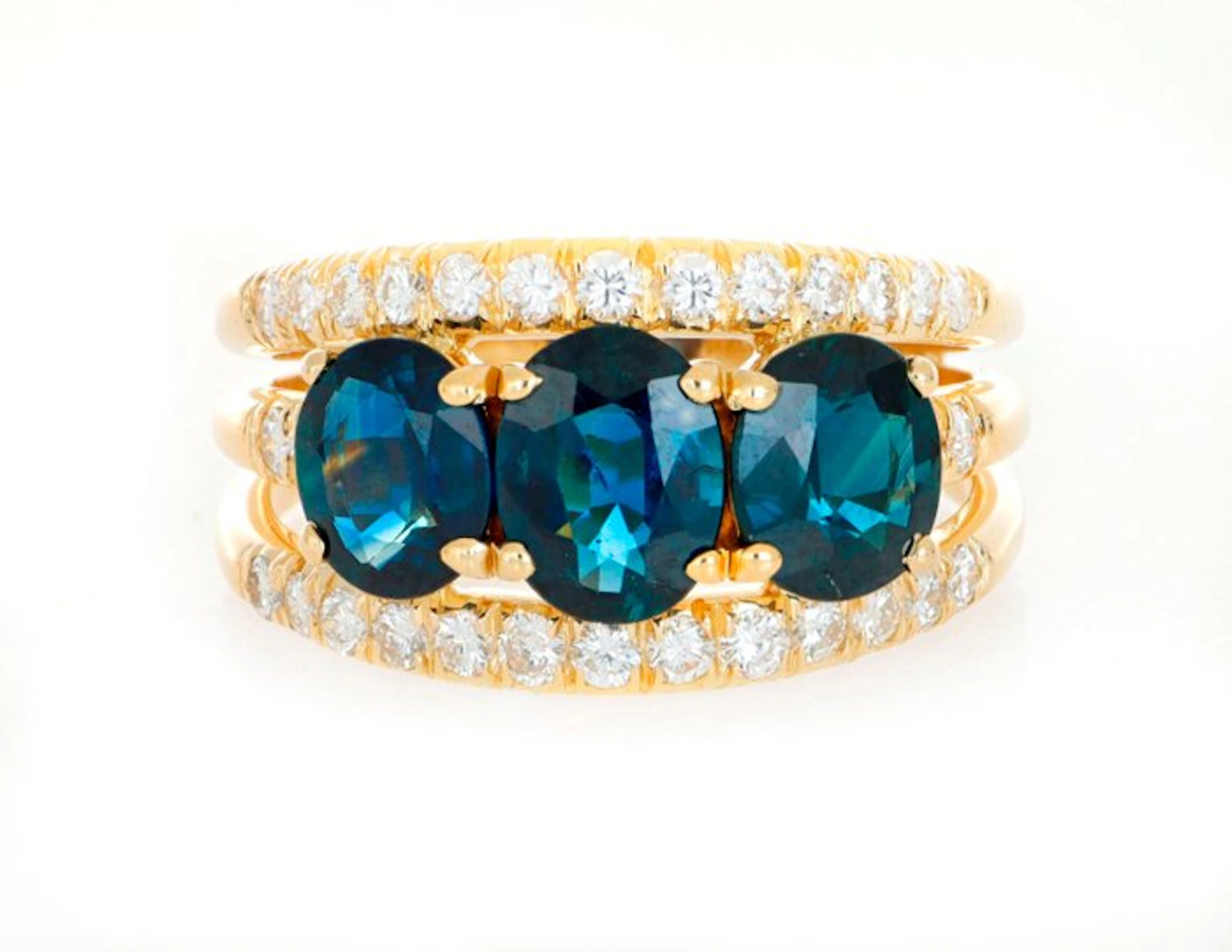 No reserve price - Ring - 18 kt. Yellow gold - 2.10ct. tw. Sapphire - Diamond