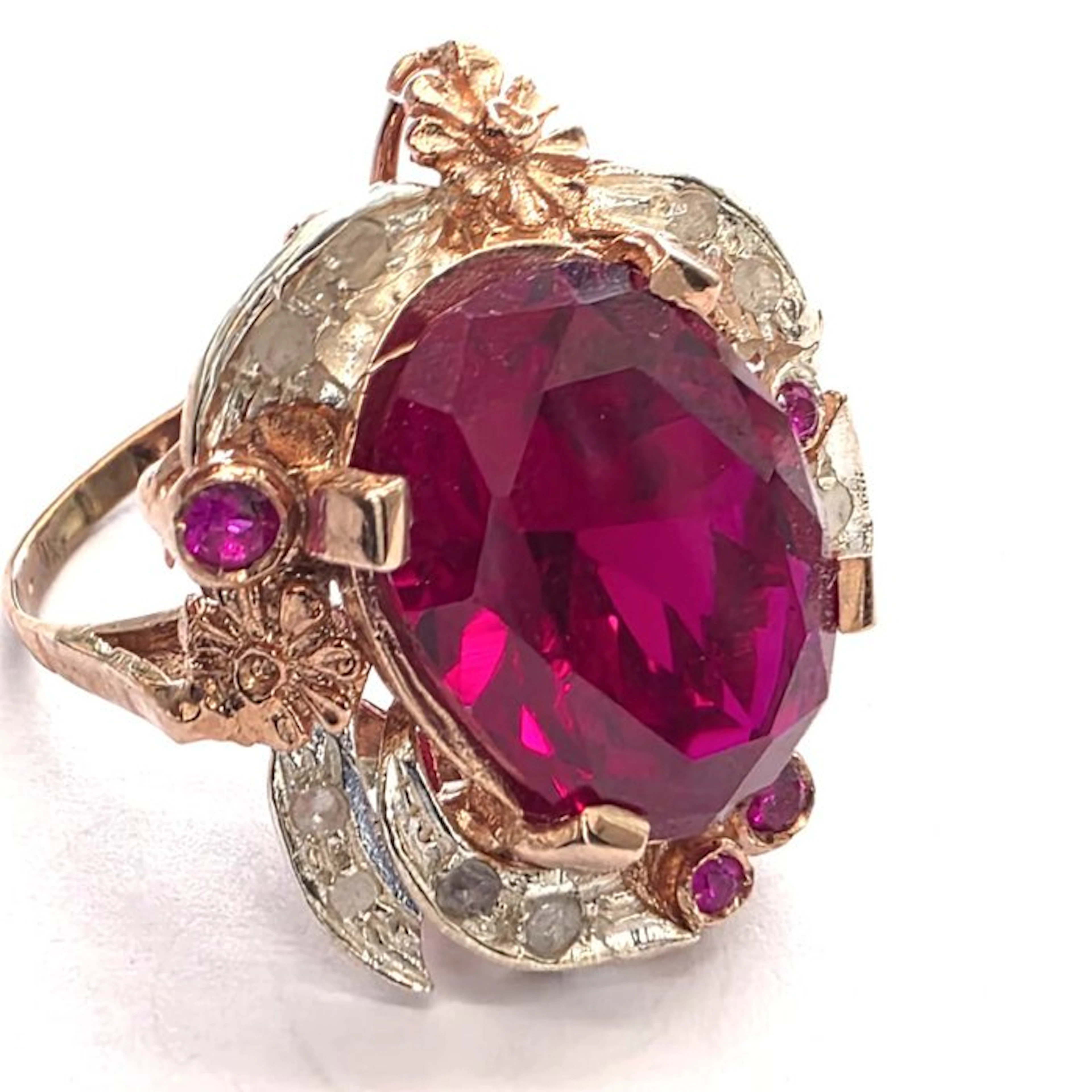 No reserve price - Ring - 9 kt. Rose gold, Silver Spinel - Diamond