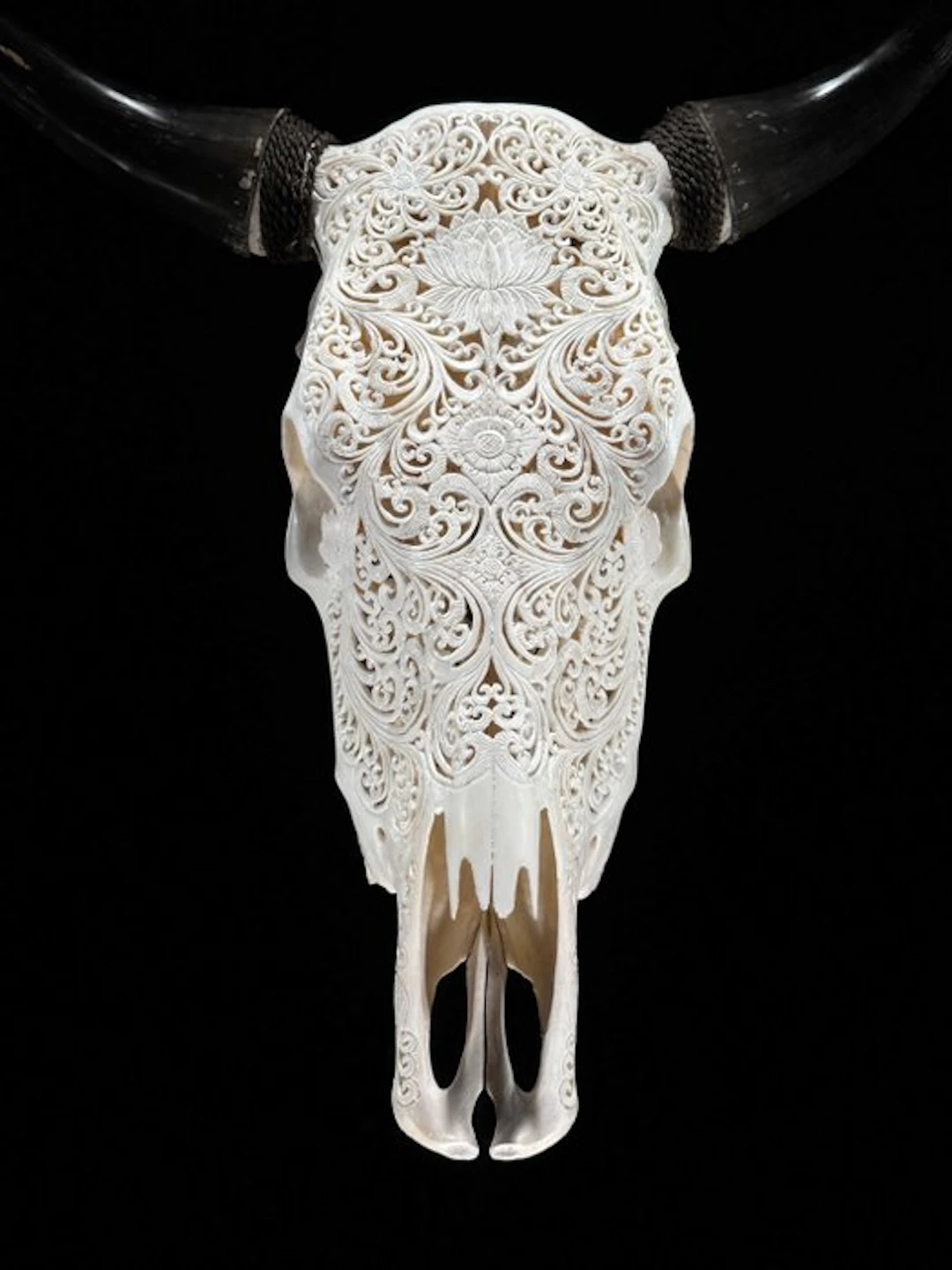 NO RESERVE PRICE - Authentic Large White Hand Carved Bull...