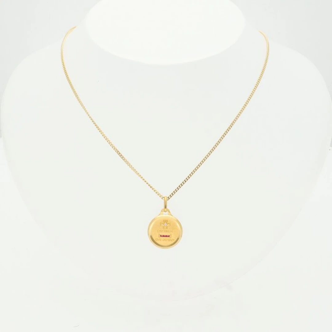 Necklace with pendant - 18 kt. Yellow gold - Diamond - ruby