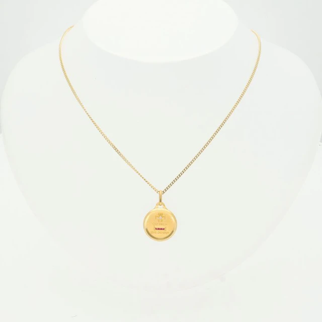 Necklace with pendant - 18 kt. Yellow gold - Diamond - ruby