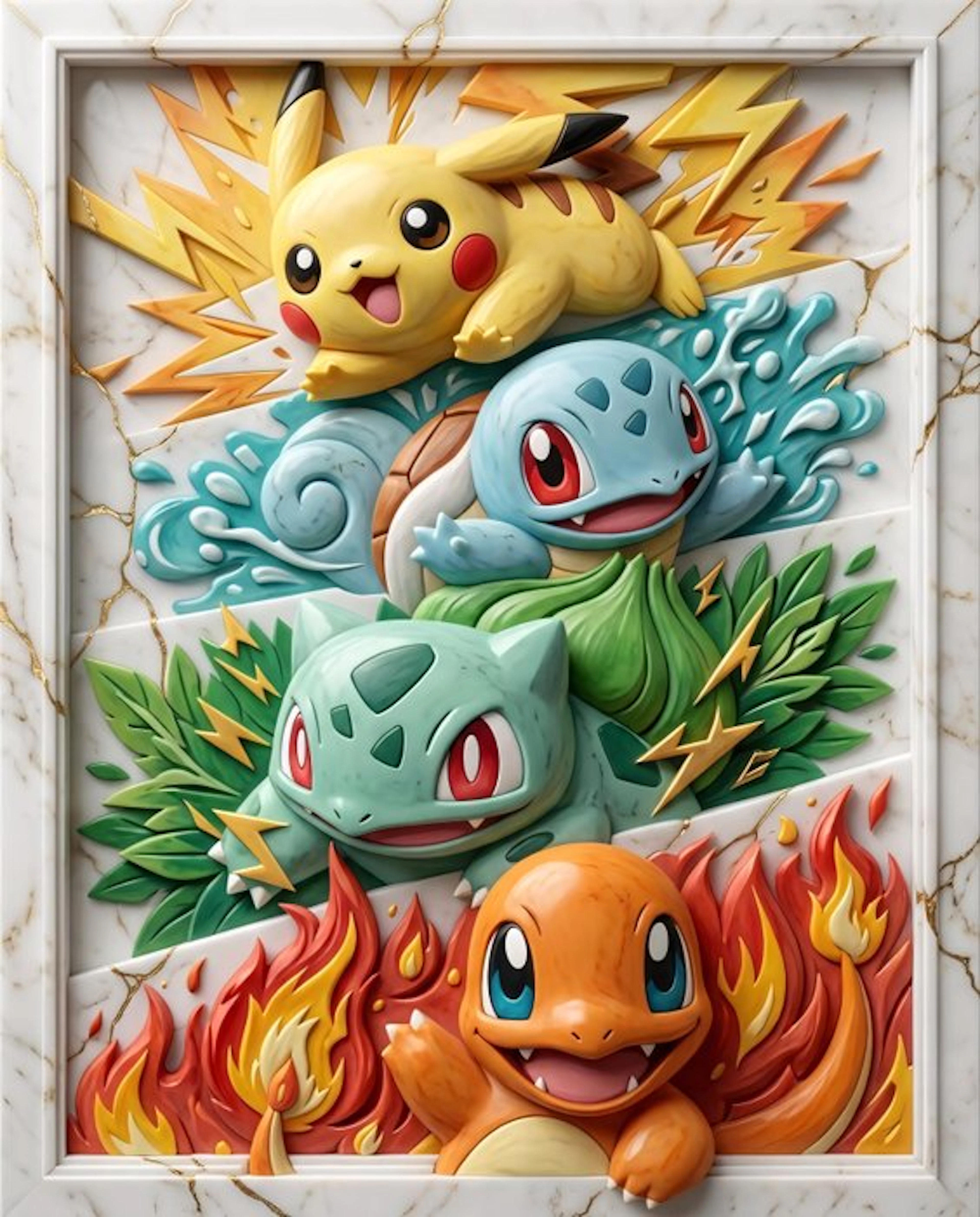 Makayhos - [Canvas] Gen I Starters – Golden Kintsugi Relief