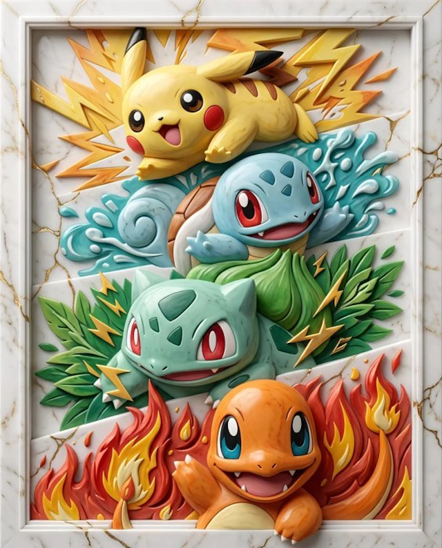 Makayhos - [Canvas] Gen I Starters – Golden Kintsugi Relief