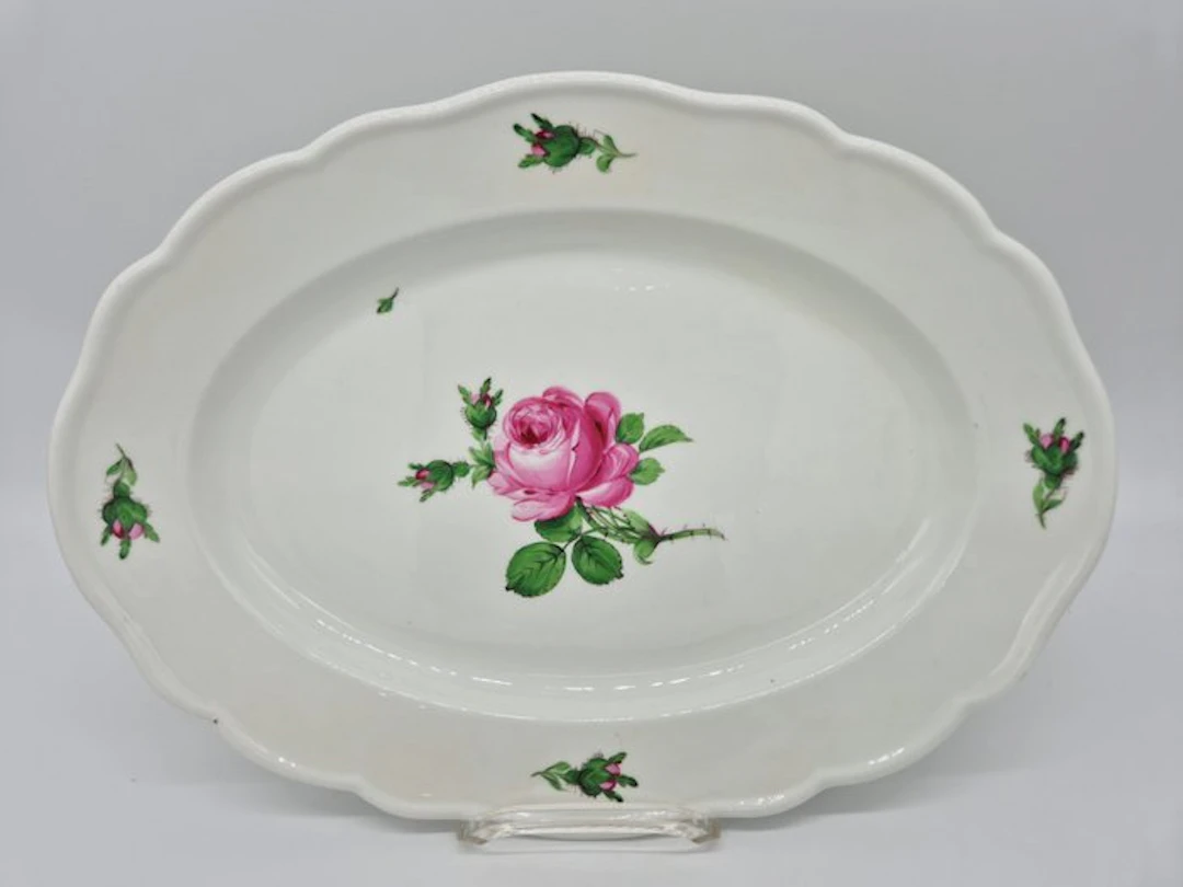 Meissen - Große ovale Servierplatte, Rote Rose - Platter - Porcelain
