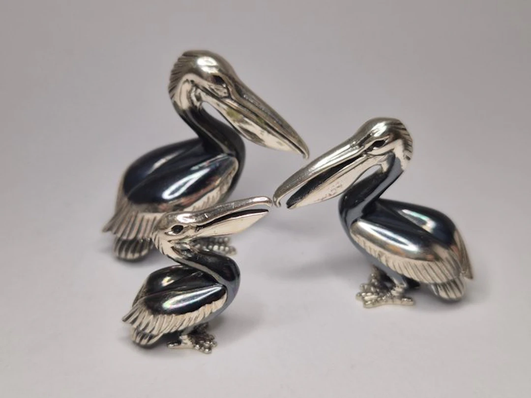 Saturno - Figure - Silber Emaille Pelikanfamilie - Miniatur
