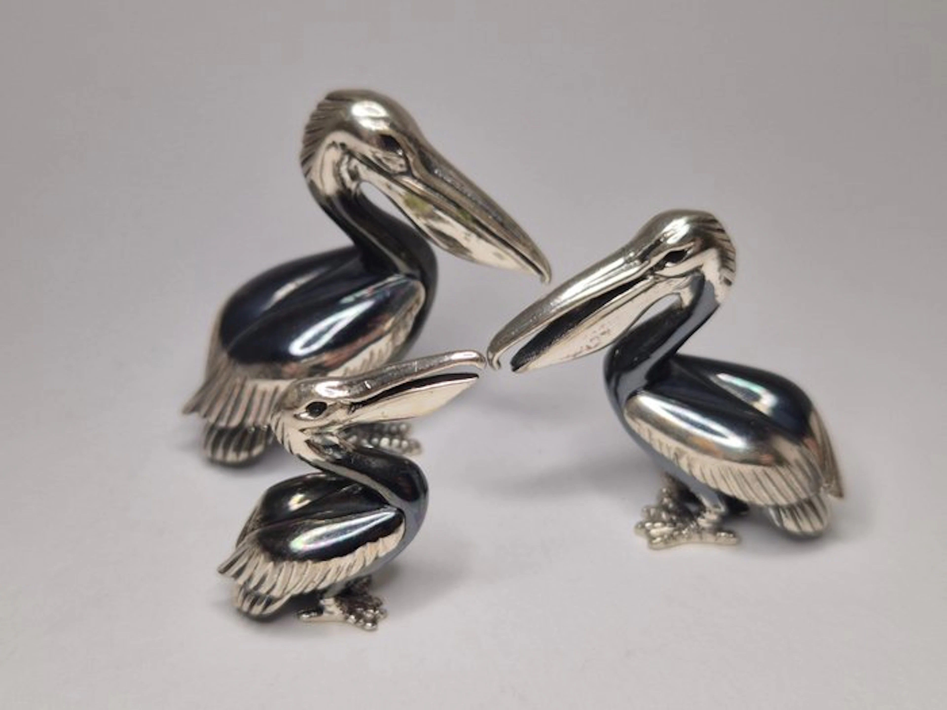 Saturno - Figure - Silber Emaille Pelikanfamilie - Miniatur