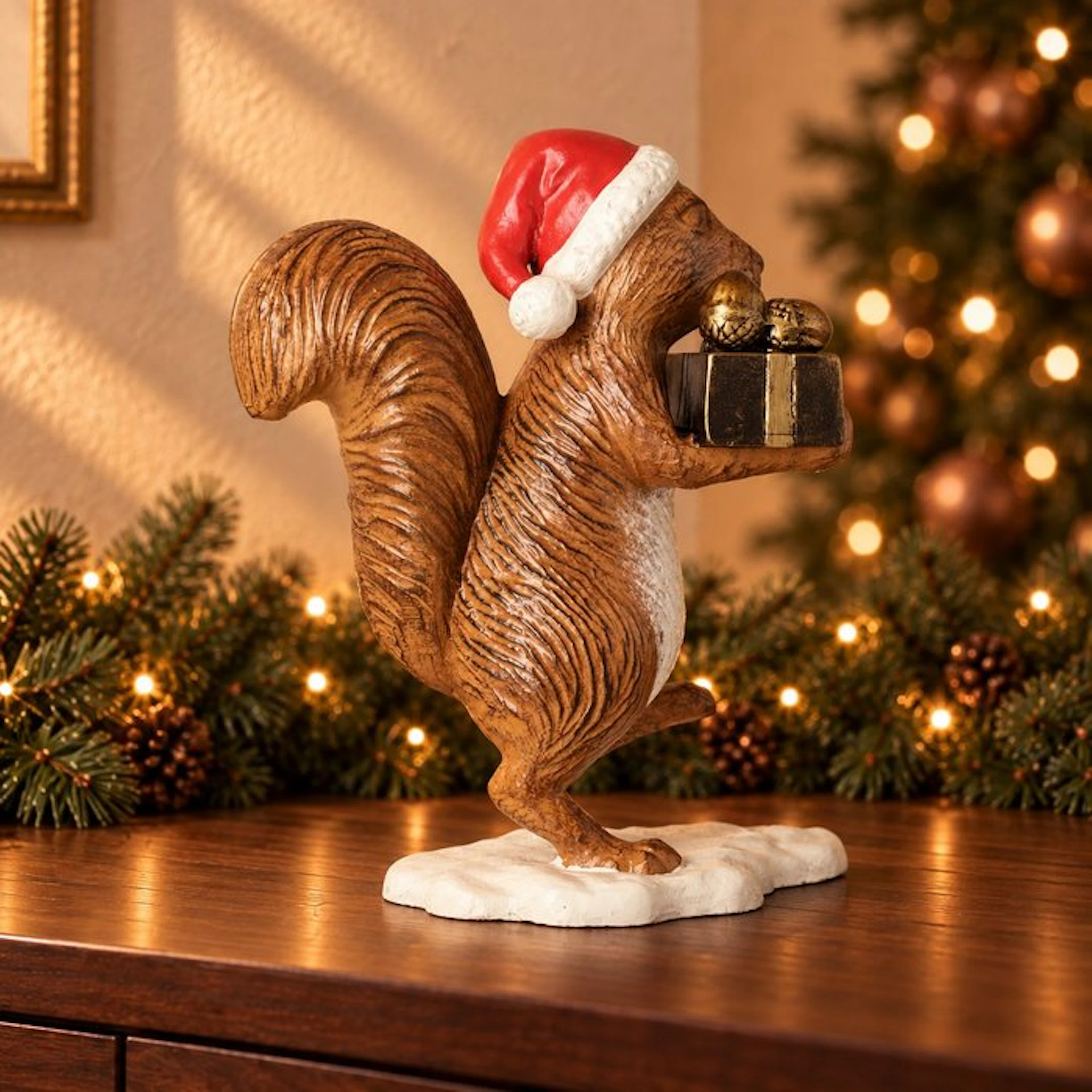 Sculpture, Squirrel with christmas gifts - 31 cm - Aluminium