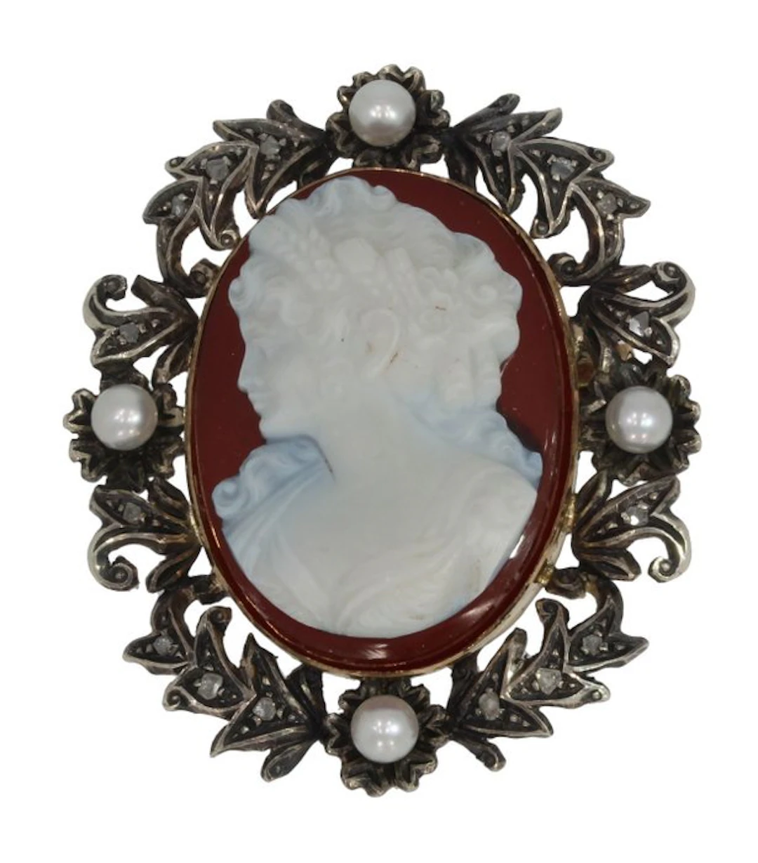 Pendant - 14 kt. Yellow gold Diamond (Natural) - Very large cameo pendant.