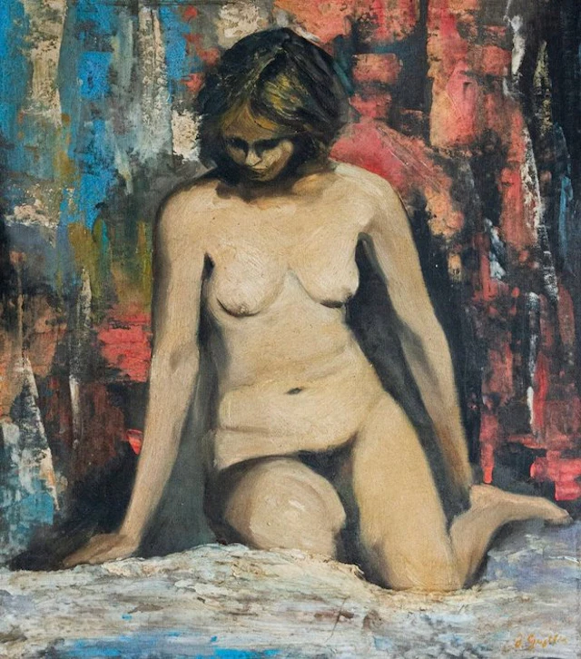 Jylian Gustlin (née en 1981) - Femme nue assise