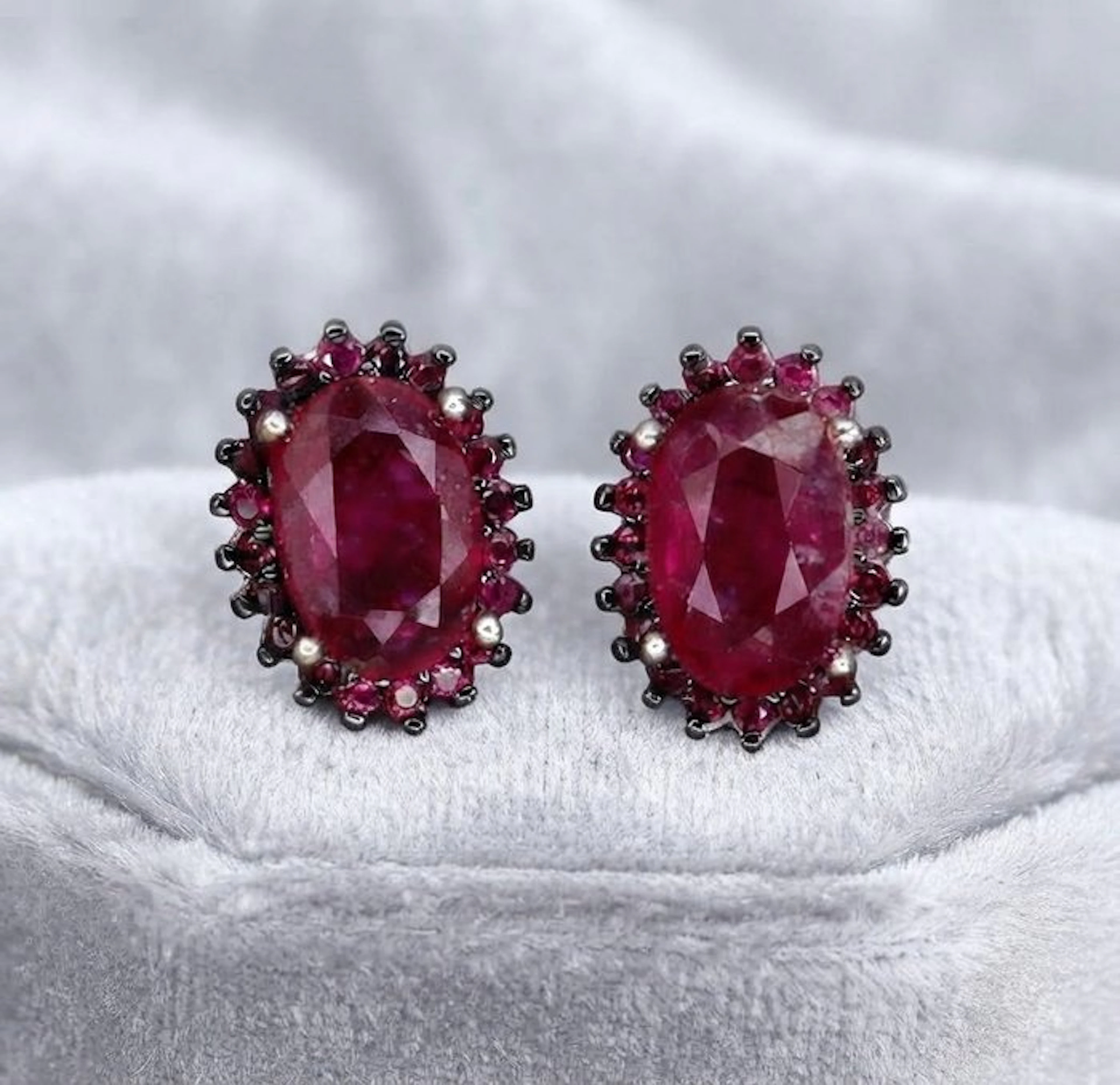 No reserve price - Earrings Silver - 1.40ct. tw. Ruby - Ruby