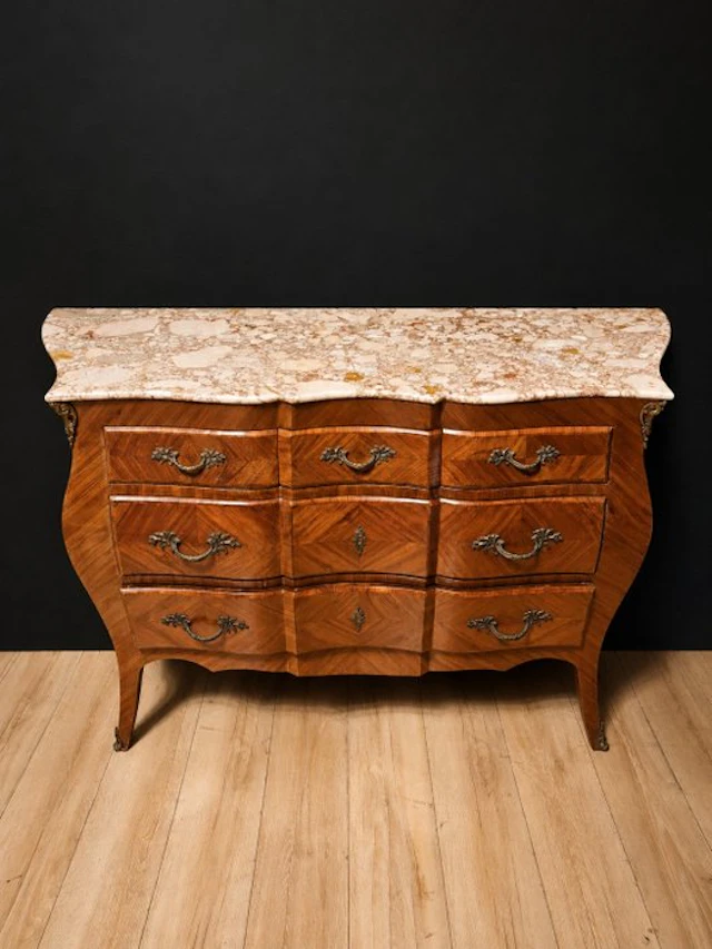 Commode - Parquetry, Bronze, Marble - Napoleon III Commode