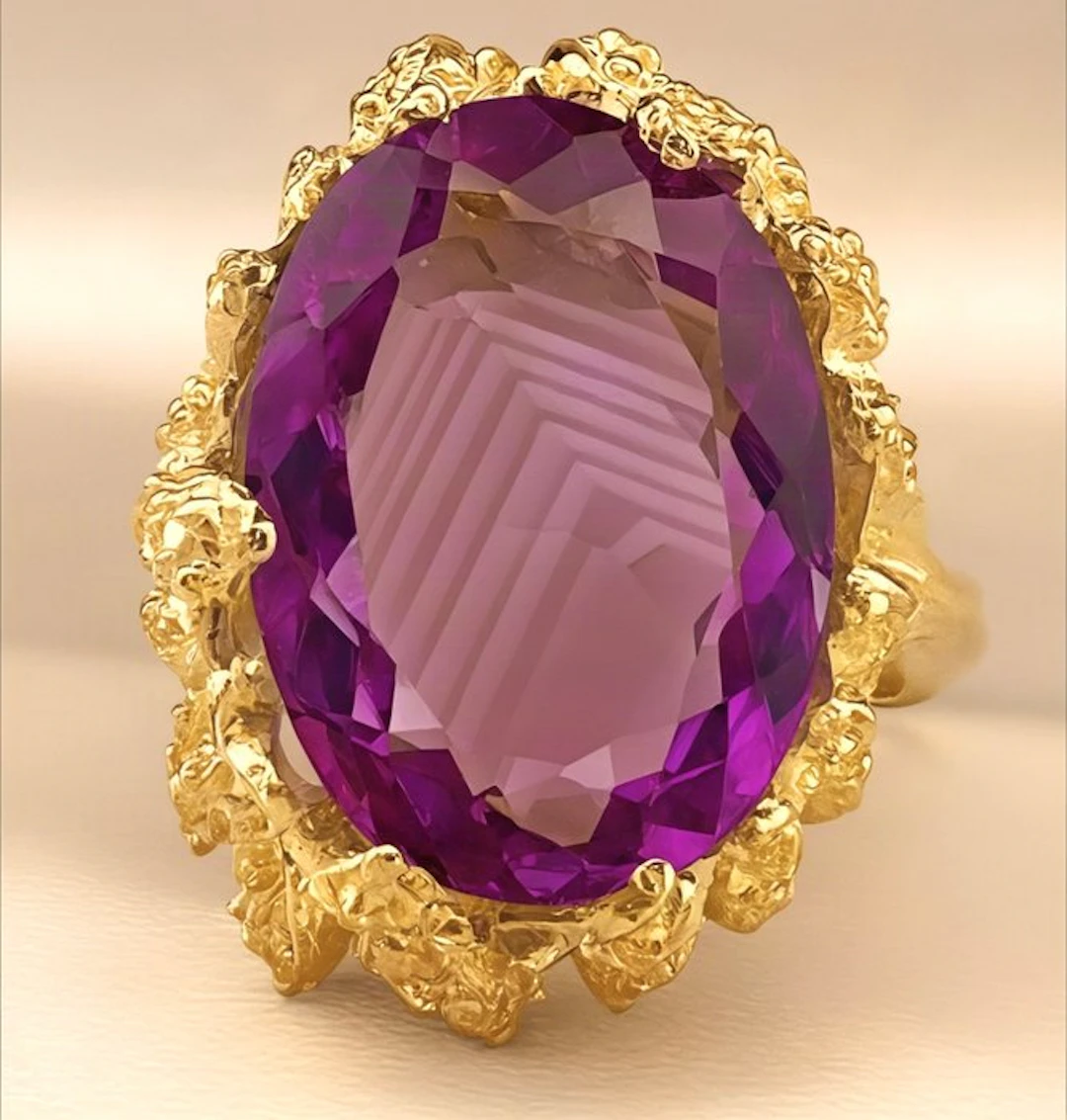 No reserve price - Ring - 9 kt. Yellow gold, Silver Amethyst