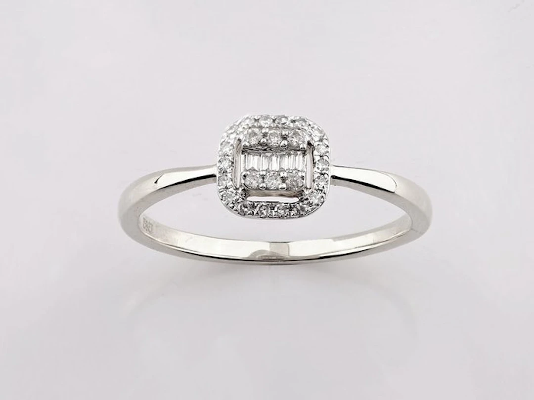 Ring - 14 kt. White gold - 0.12ct. tw. Diamond (Natural)