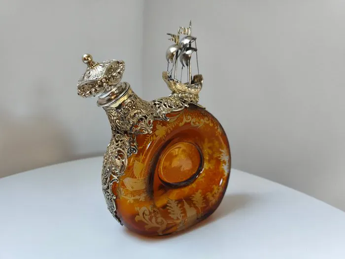 Bottle - .800 silver, glass - Hanauer Silber