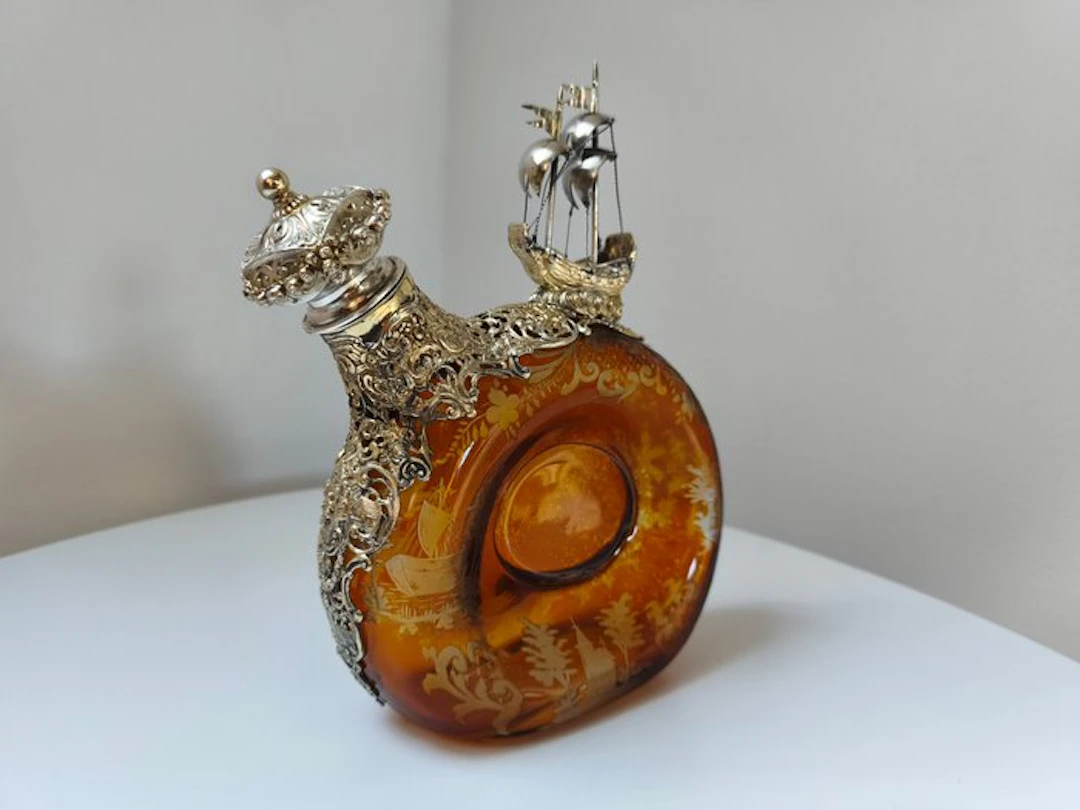 Bottle - .800 silver, glass - Hanauer Silber