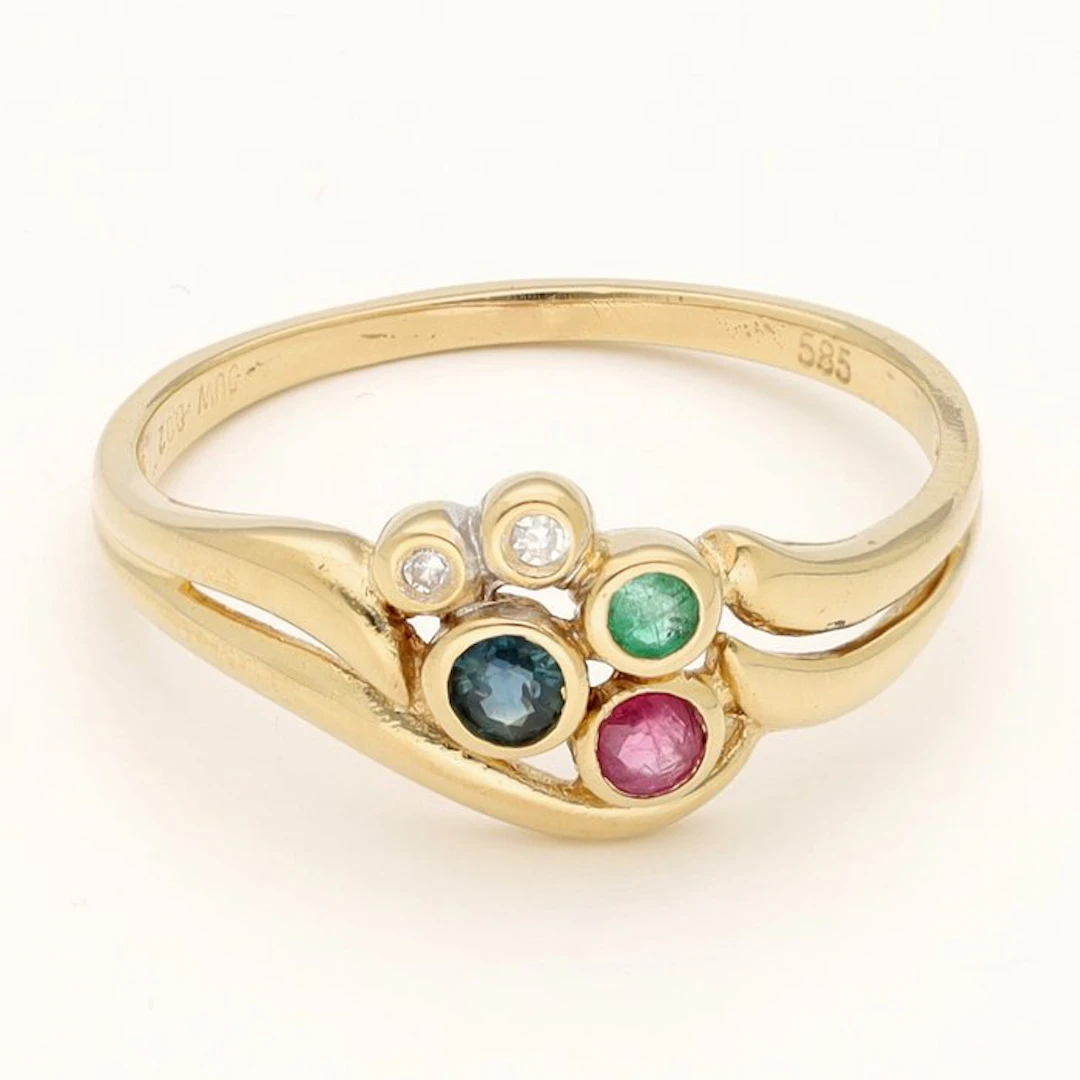 Ring - 14 kt. Yellow gold, Ruby, Sapphire, Emerald Diamond (Natural)