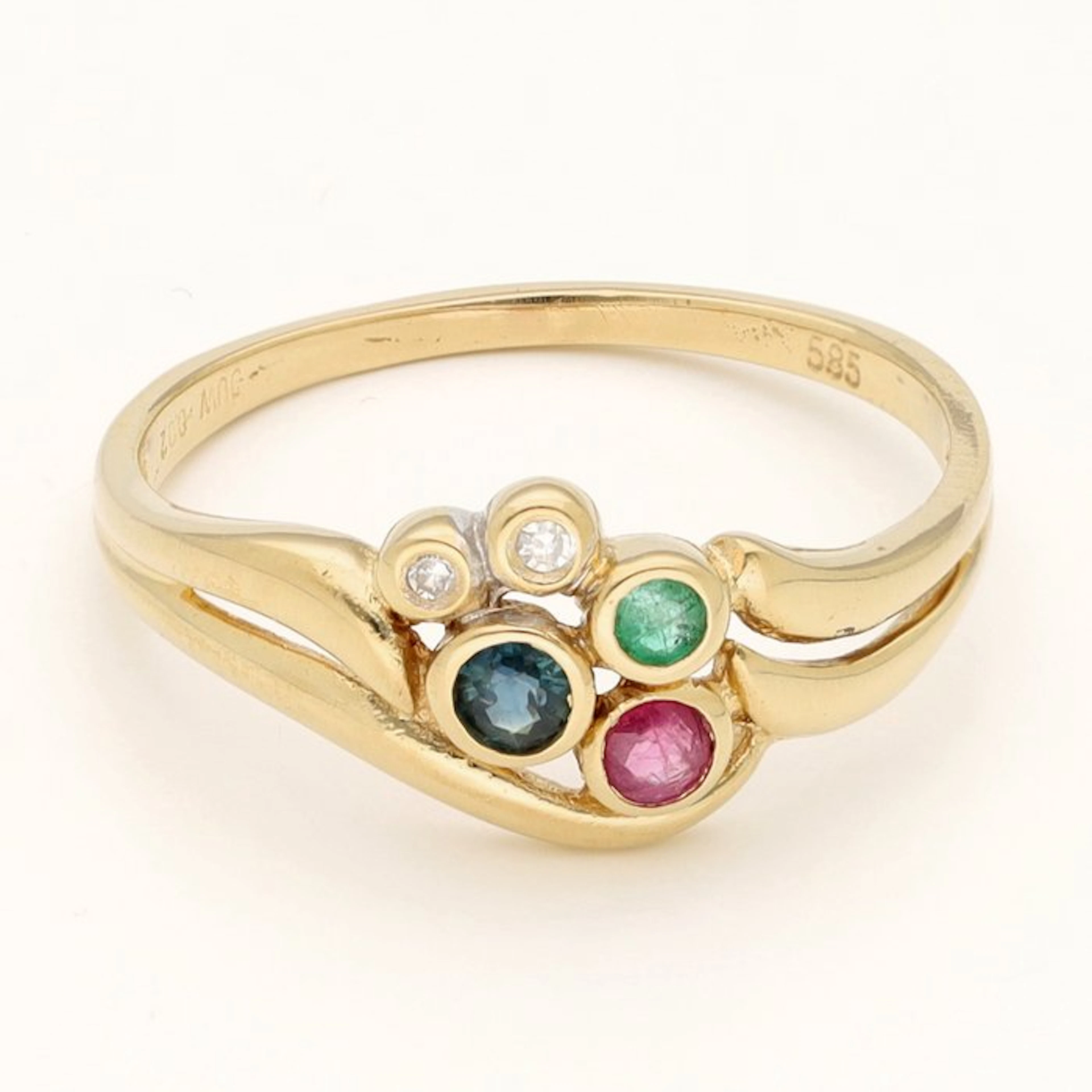 Ring - 14 kt. Yellow gold, Ruby, Sapphire, Emerald Diamond (Natural)