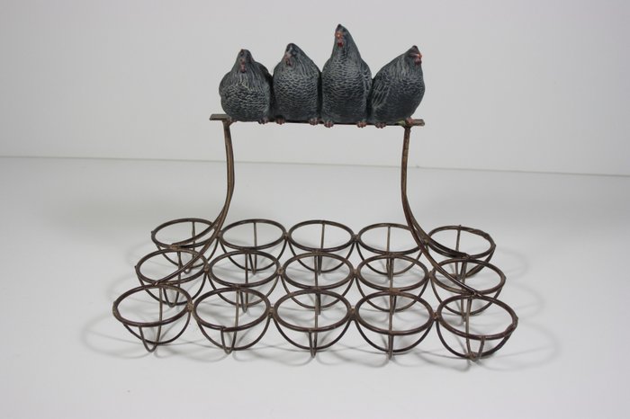 Egg holder set - "Kippen op stok" - Iron, Resin