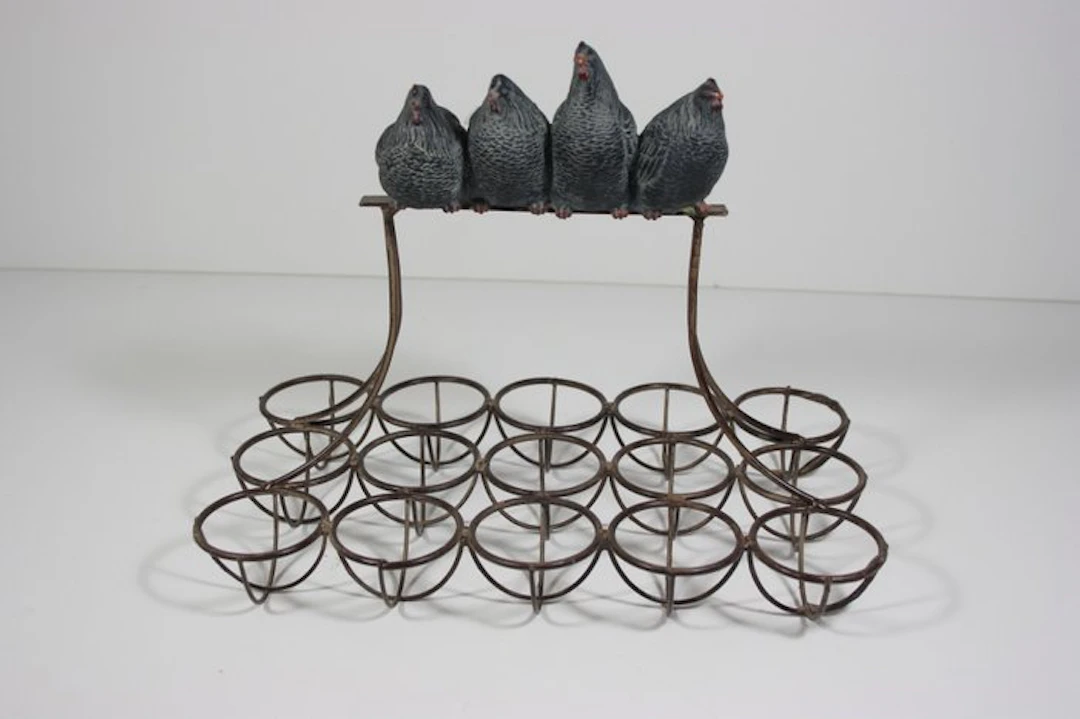 Egg holder set - "Kippen op stok" - Iron, Resin
