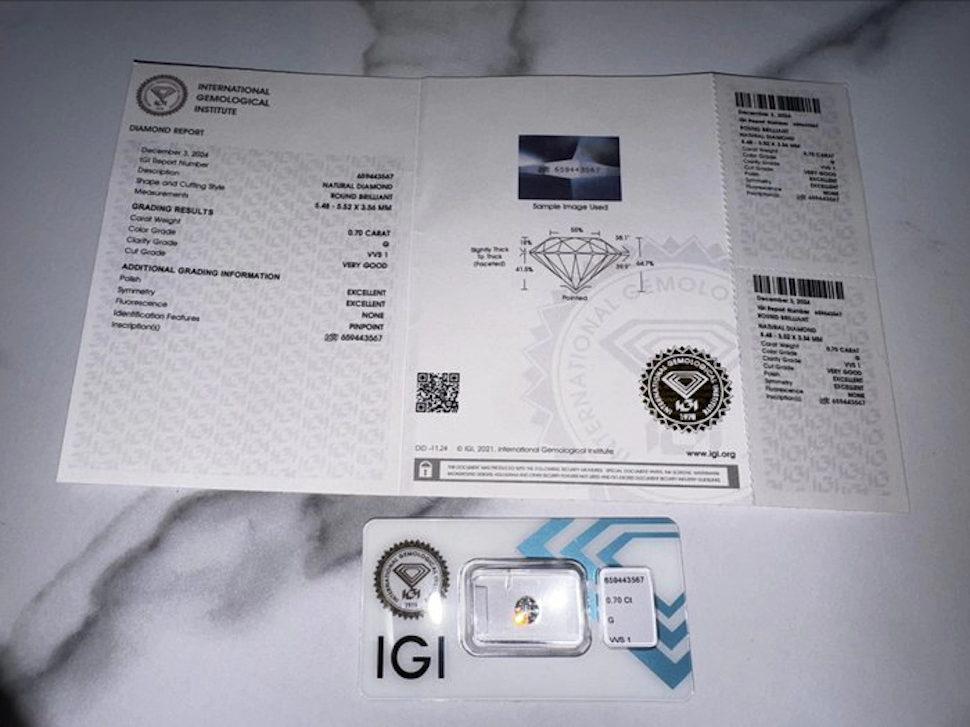 1 pcs Diamond (Natural) - 0.70 ct - Round - G - VVS1...