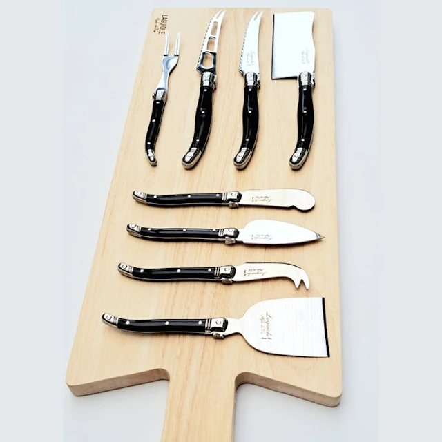 Laguiole - 8x Cheese knives - Wood Serving Board - style...