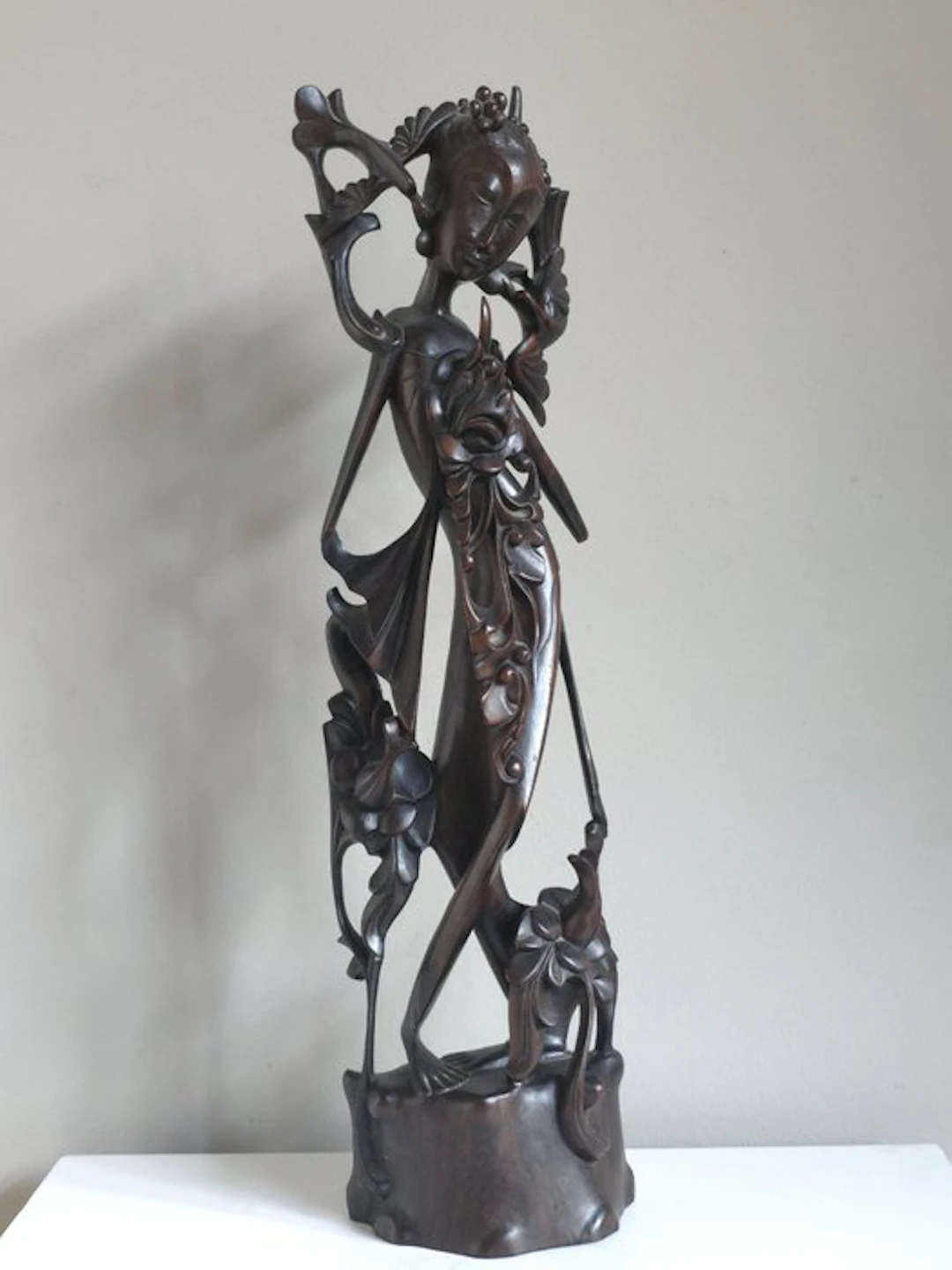 Large Balinese Art Deco wood carving of a Legong Keraton...