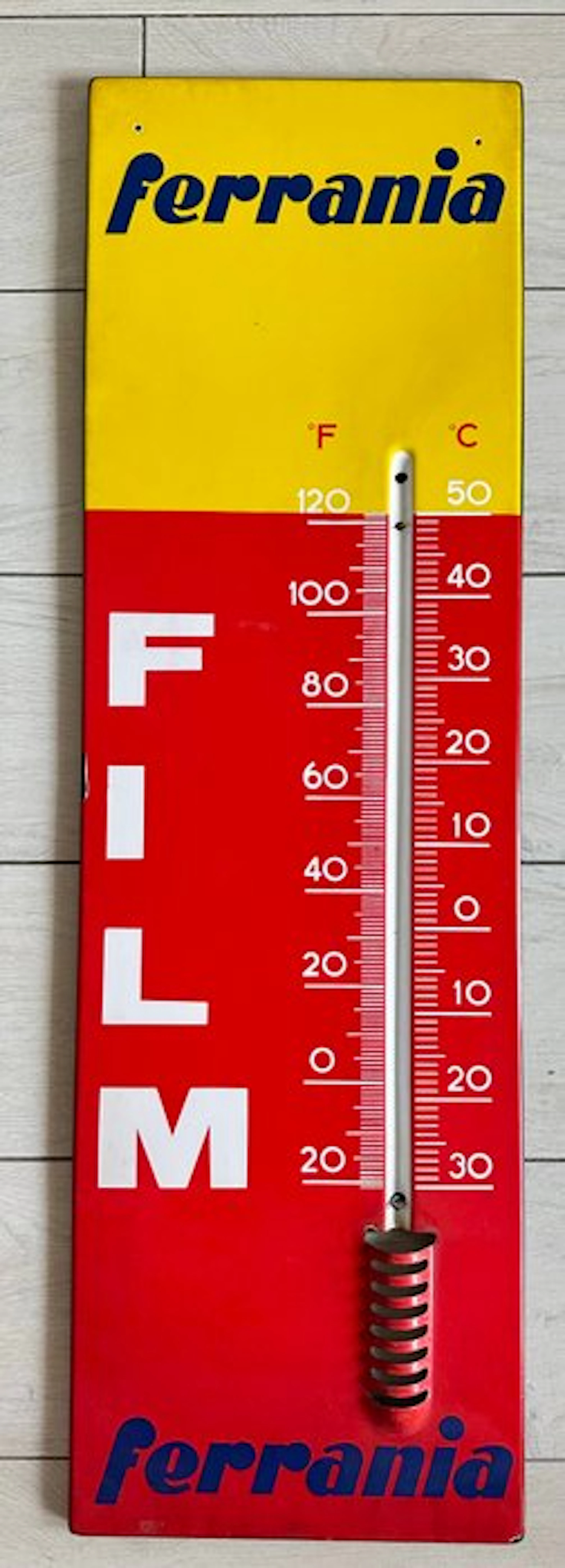 Rare advertising enamel thermometer "Ferrania Film" —...