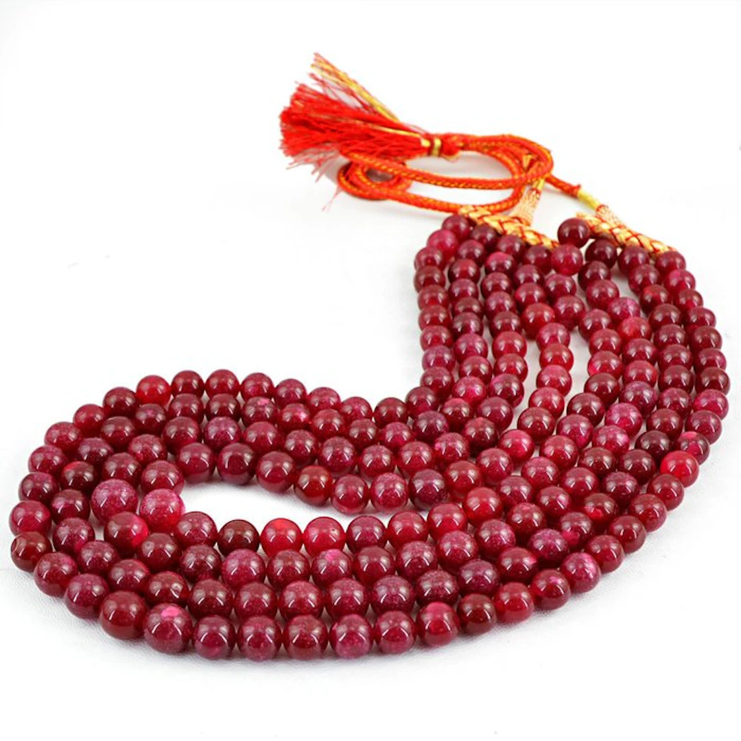 Really nice necklace 4 wires handmade ruby round beads - 875 Cts