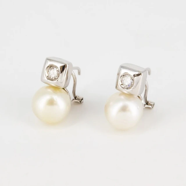 Earrings - 18 kt. White gold - 0.50ct. tw. Diamond (Natural) - Pearl