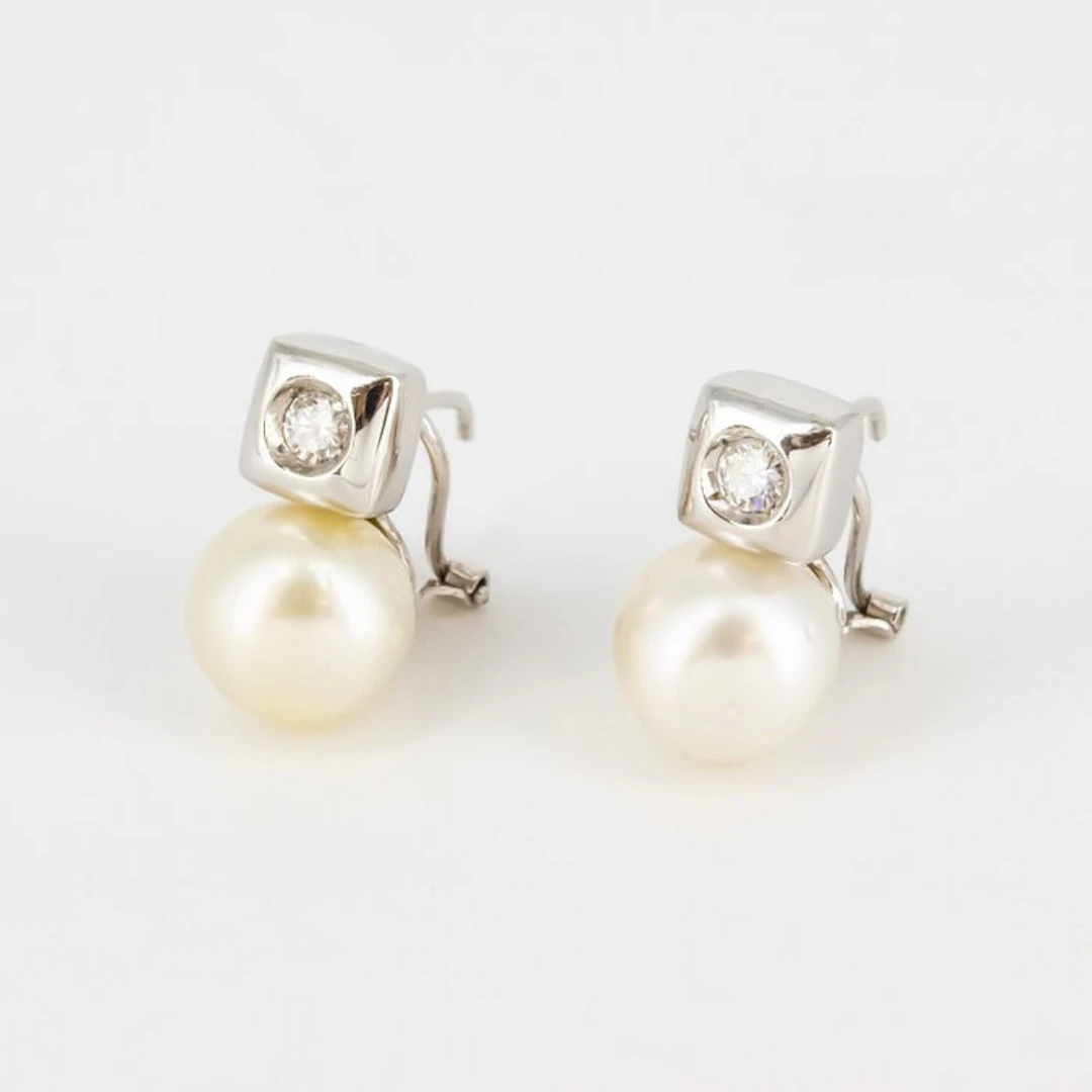 Earrings - 18 kt. White gold - 0.50ct. tw. Diamond (Natural) - Pearl