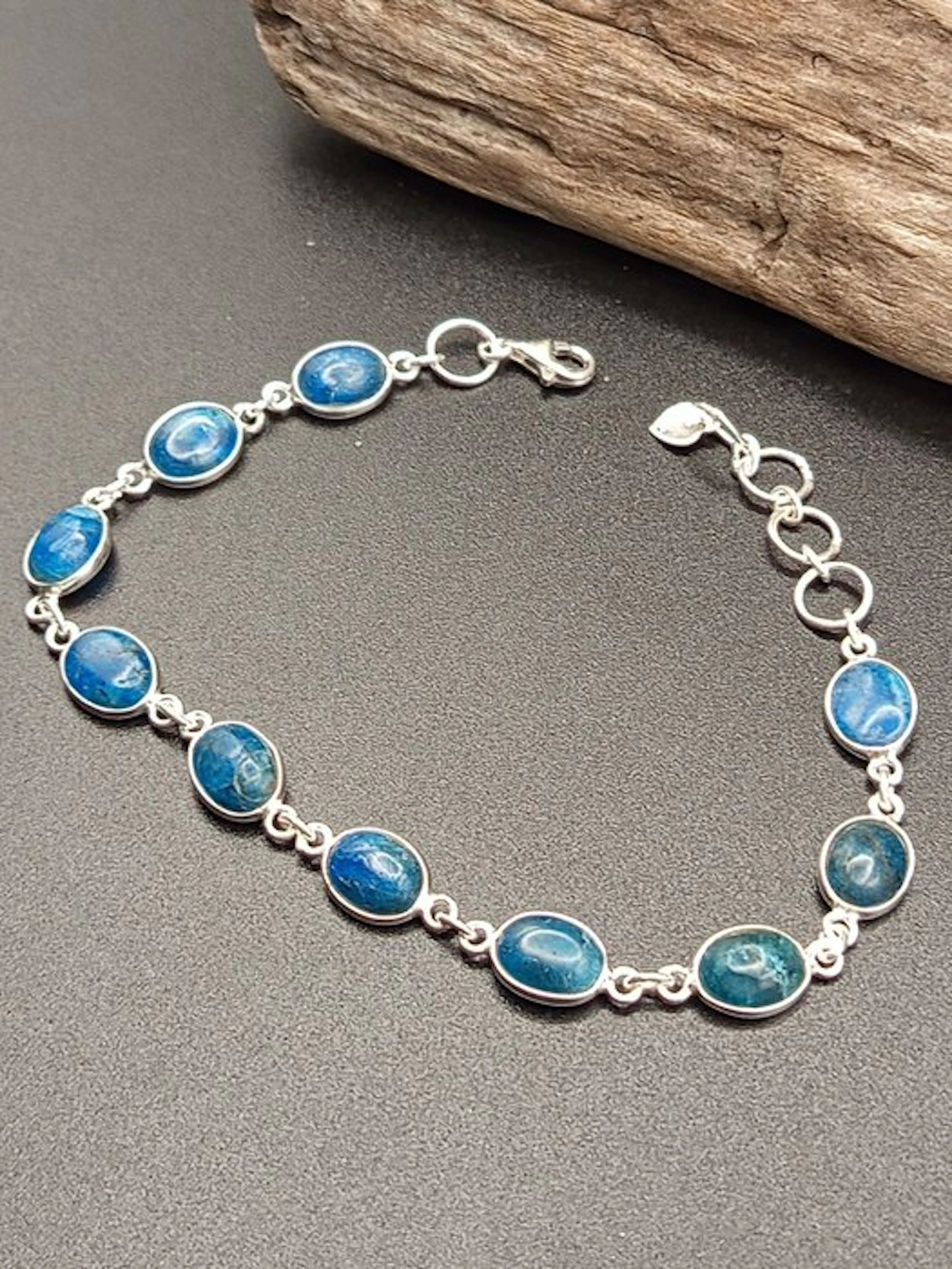 Unique Piece: 925 Silver Bracelet with Apatite – Top Quality- 7.2 g - (1)