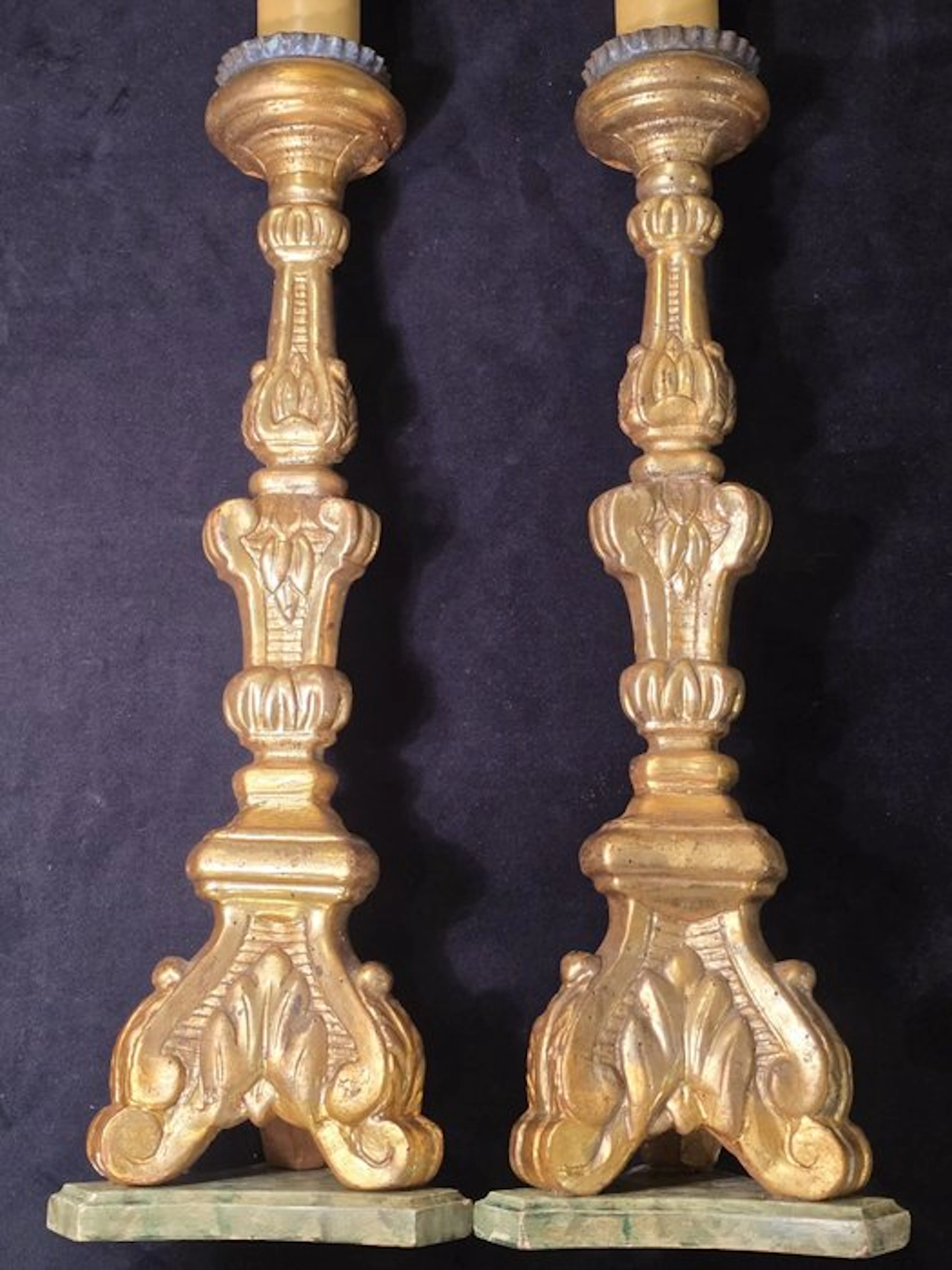 Candlestick (2) - Wood - Pair of eighteenth-century candelabras