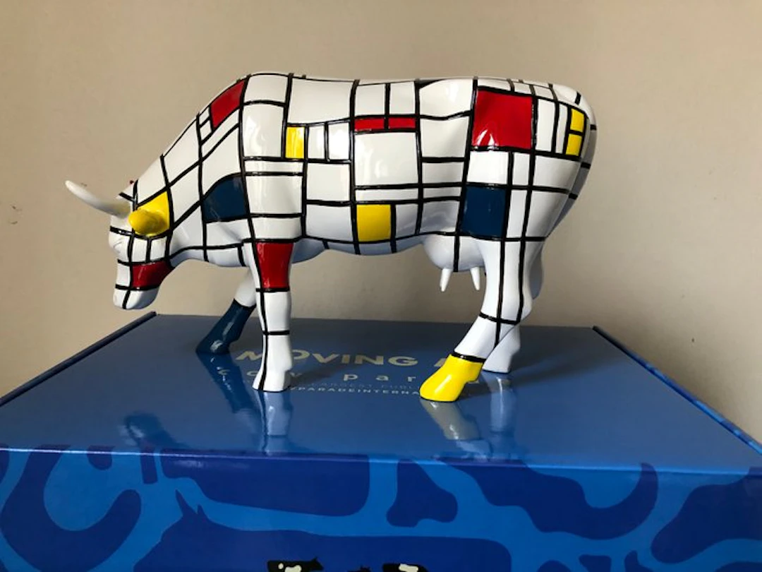 Statue, Cow Parade. Cowparade. Moondrian Large. - 19.5 cm - Poly Resin