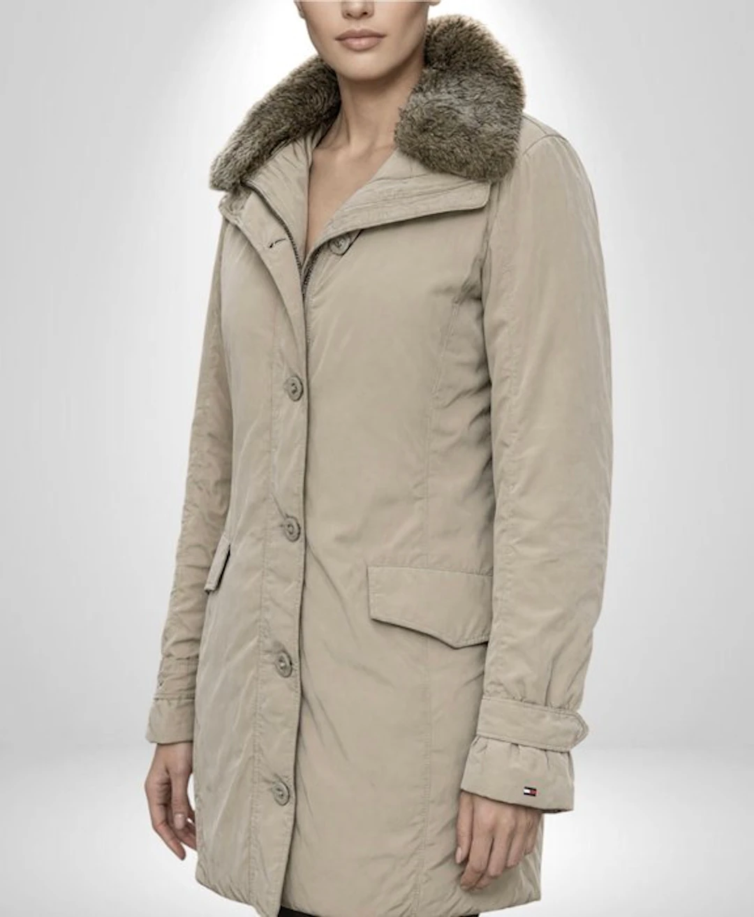 TOMMY HILFIGER Premium Glamour Down Coat Chic Exclusive Fur Collection Tg