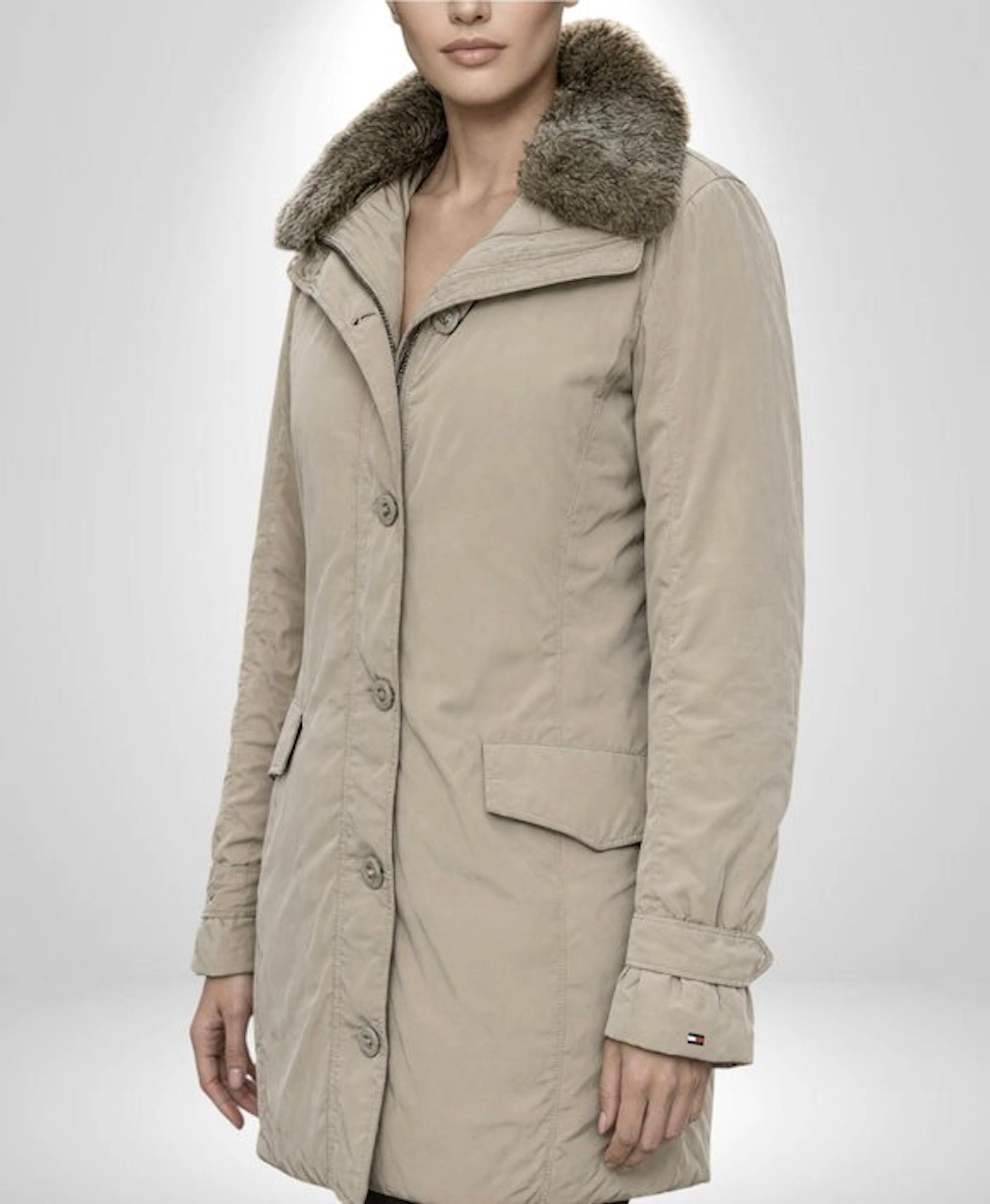 TOMMY HILFIGER Premium Glamour Down Coat Chic Exclusive Fur Collection Tg