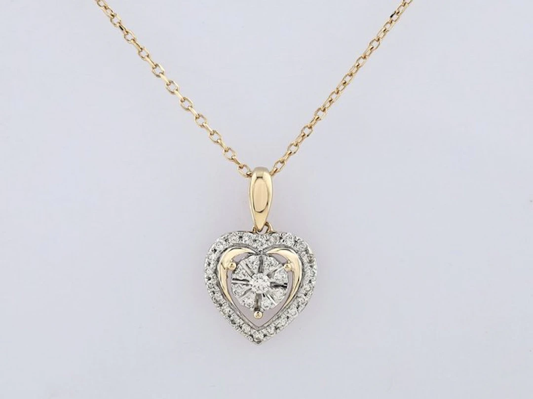 Necklace with pendant - 14 kt. Yellow gold - 0.16ct. tw. Diamond (Natural)