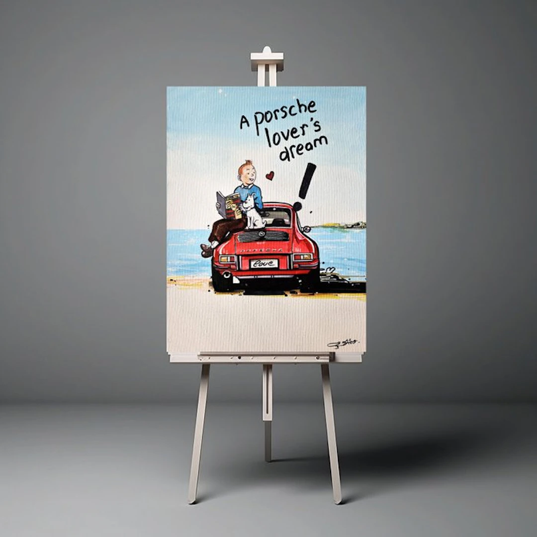 Original Painting - Porsche - Porsche 911 - Tintin Pop Art - Baes Gerald - 2016