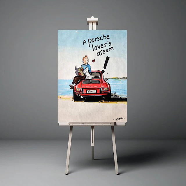 Original Painting - Porsche - Porsche 911 - Tintin Pop Art - Baes Gerald - 2016