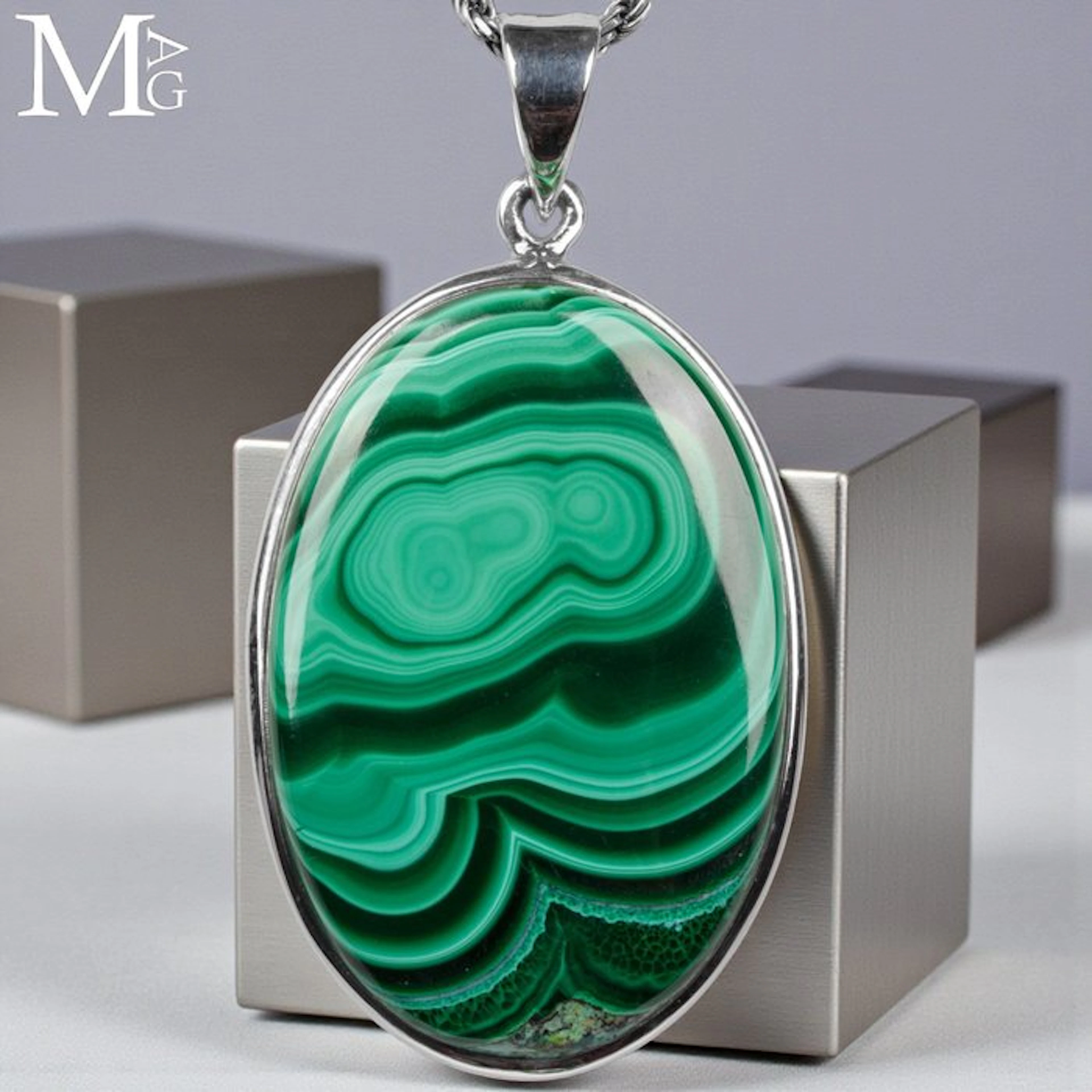 Natural Malachite Gem - AAA Quality - Sterling Silver...