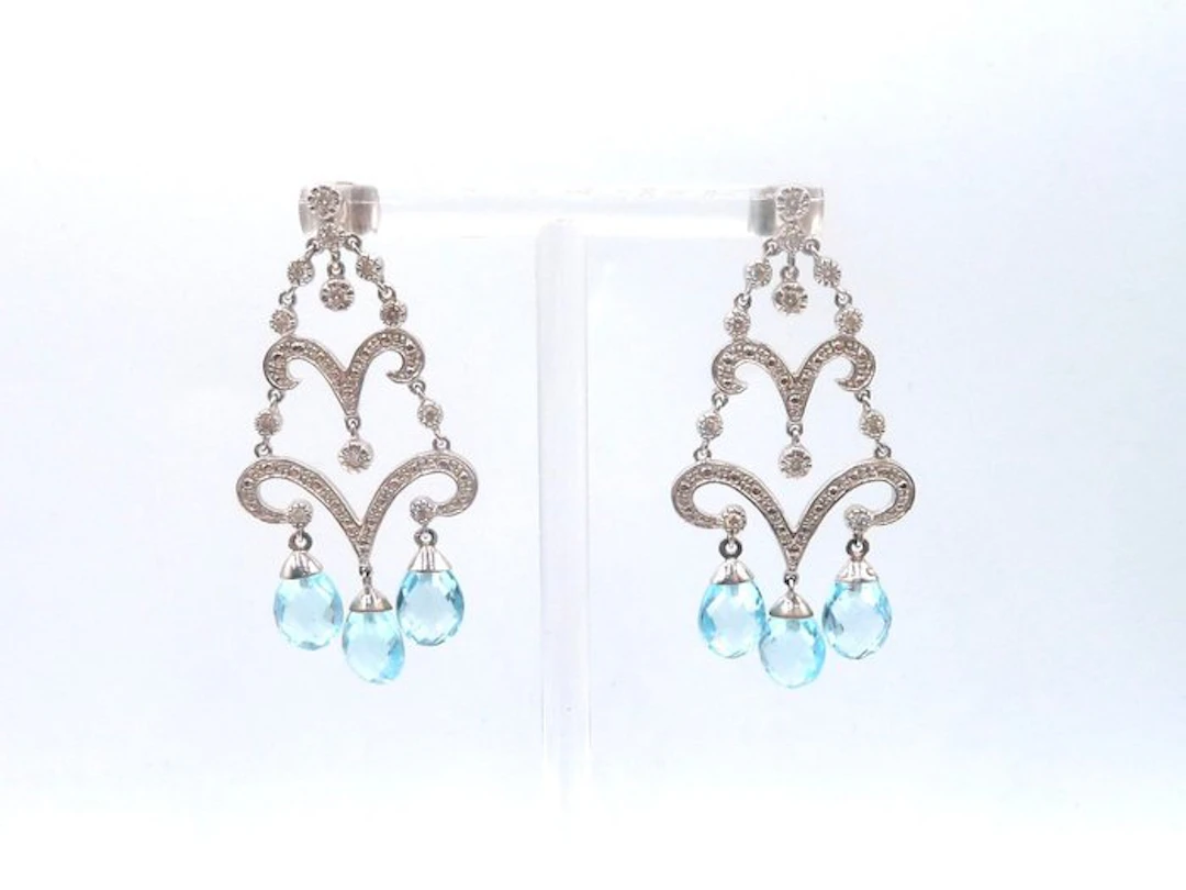 Earrings - 18 kt. White gold Diamond (Natural) - Topaz