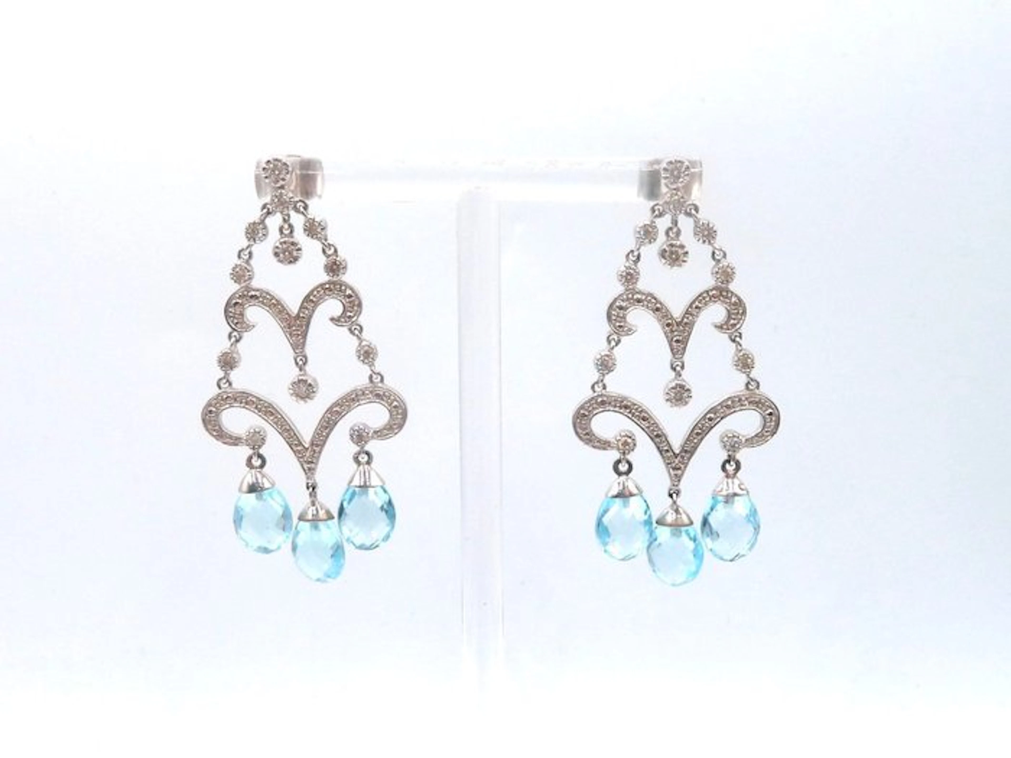 Earrings - 18 kt. White gold Diamond (Natural) - Topaz