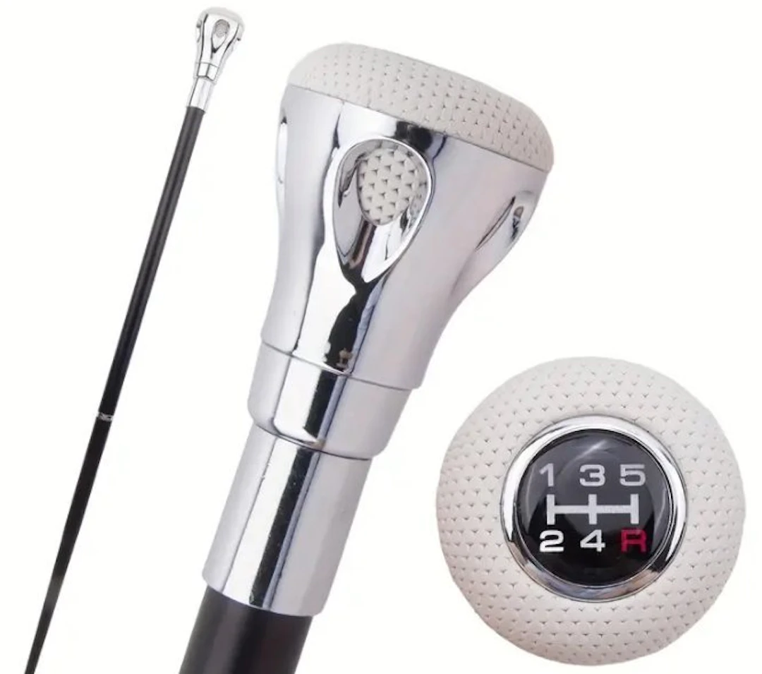 walking stick-gearstick=Withe Black Chrome - Luxury...