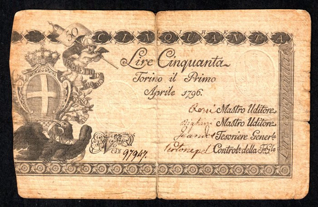 Italy. 50 Lire 01/04/1796 Regie Finanze - Gav. Boa. 01.0040 (No reserve price)