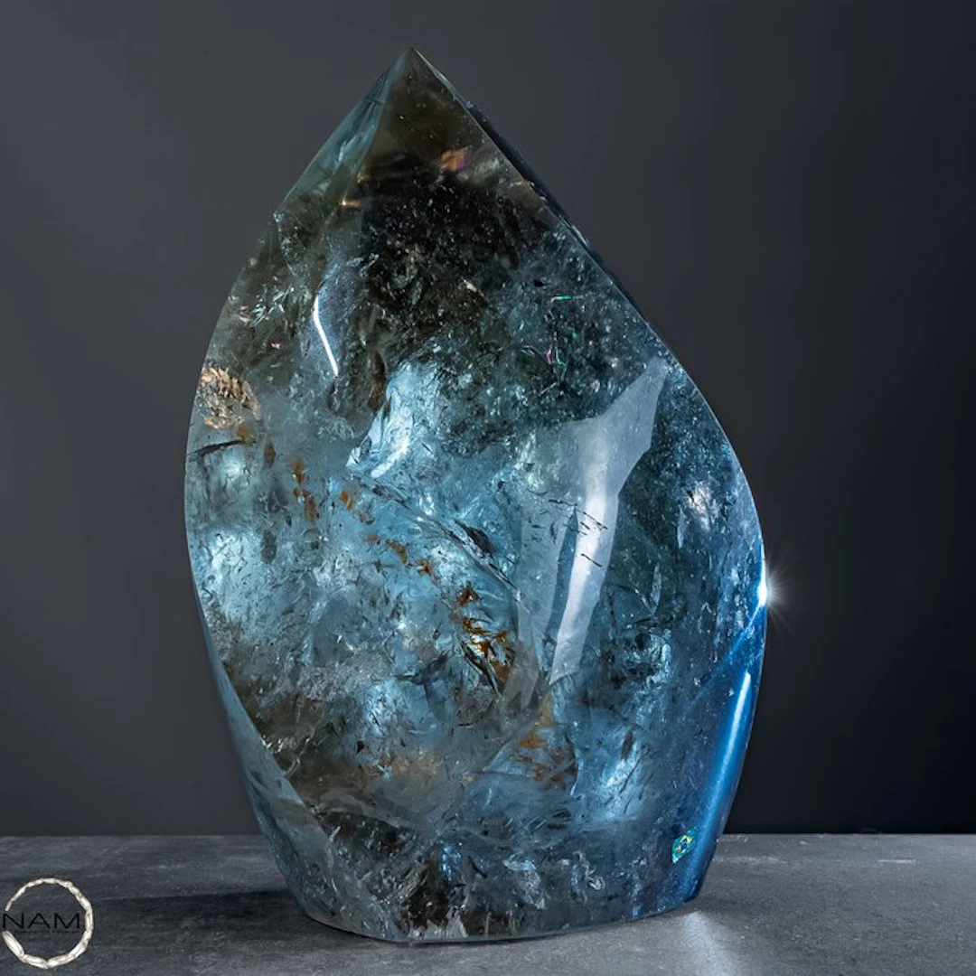 Spectacular smoky quartz flame – massive natural...